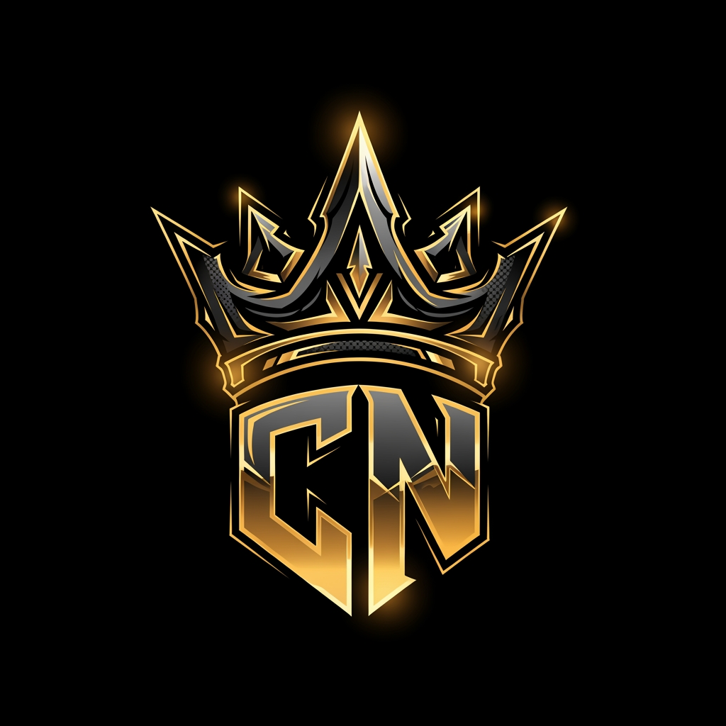 AI Design for Create a premium esports logo for "Clutch Nation", featuring a bold CN monogram fused into a sharp crown, black and gold color scheme, aggressive modern esports style, glowing golden accents, clean vector design, symmetrical composition, ultra detailed, suitable for YouTube, esports organization branding, transparent background, 4K.