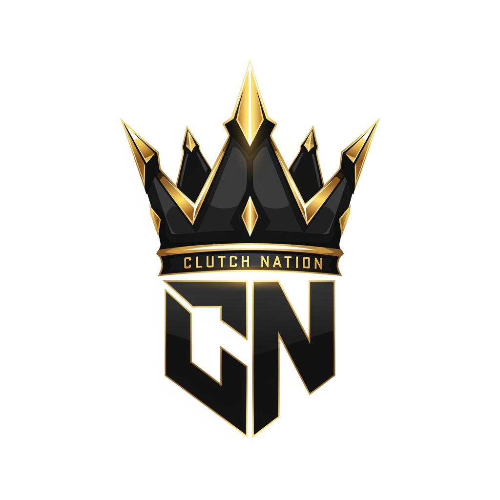 AI Design for Create a premium esports logo for "Clutch Nation", featuring a bold CN monogram fused into a sharp crown, black and gold color scheme, aggressive modern esports style, glowing golden accents, clean vector design, symmetrical composition, ultra detailed, suitable for YouTube, esports organization branding, transparent background, 4K.