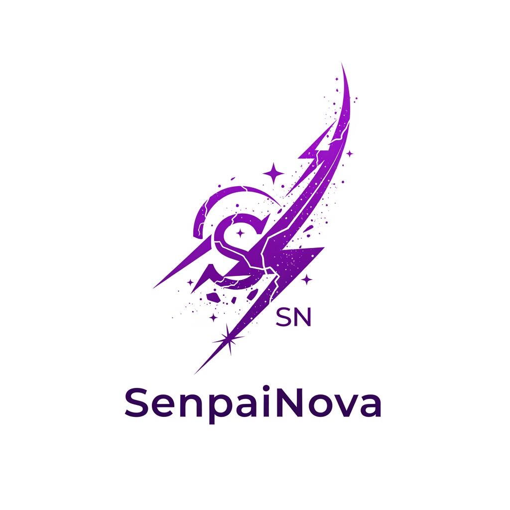 AI Design for Design a world-class logo for "SenpaiNova", featuring a unique abstract aura symbol formed from purple lightning and cosmic fragments, hidden SN monogram, minimal yet powerful, luxury anime organization branding, vector artwork, transparent background, 4K quality.