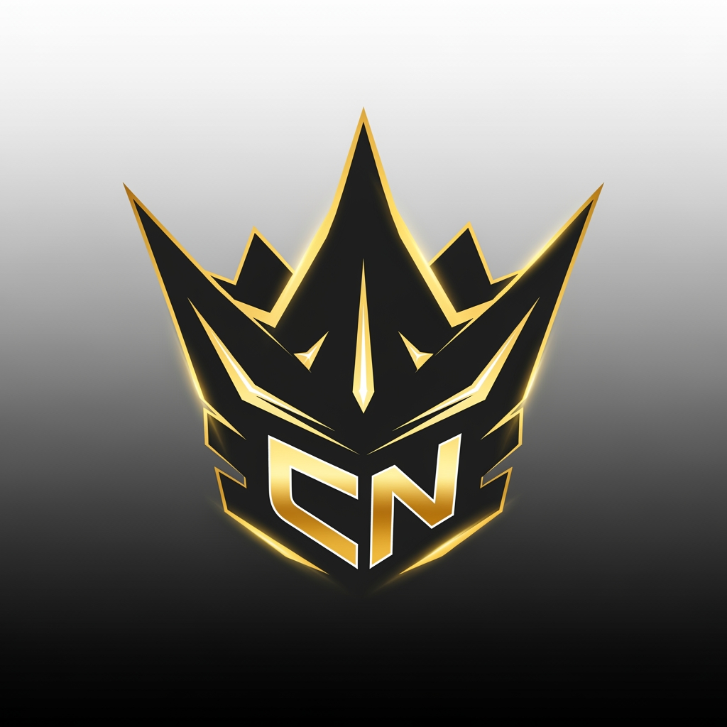 AI Design for Create a premium esports logo for "Clutch Nation", featuring a bold CN monogram fused into a sharp crown, black and gold color scheme, aggressive modern esports style, glowing golden accents, clean vector design, symmetrical composition, ultra detailed, suitable for YouTube, esports organization branding, transparent background, 4K.