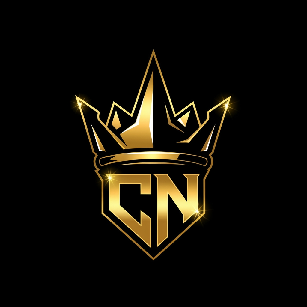 AI Design for Create a premium esports logo for "Clutch Nation", featuring a bold CN monogram fused into a sharp crown, black and gold color scheme, aggressive modern esports style, glowing golden accents, clean vector design, symmetrical composition, ultra detailed, suitable for YouTube, esports organization branding, transparent background, 4K.