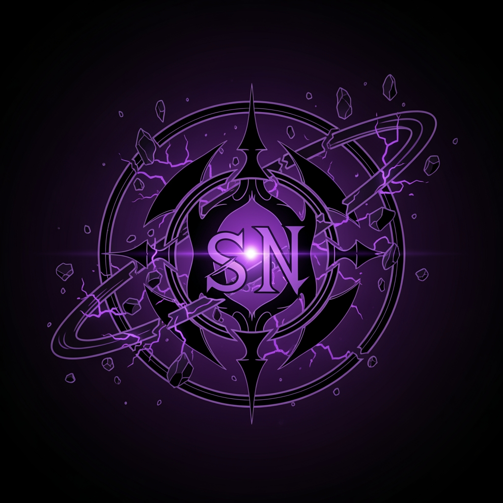 AI Design for Create a legendary anime organization emblem for "SenpaiNova", inspired by the presence and mystery of Akatsuki, Shadow Garden and Phantom Troupe, without copying any existing symbol. Design a completely original organization crest featuring a dark sacred sigil, broken celestial ring, forbidden purple energy, glowing violet core, hidden SN initials integrated into the symbol, black and deep purple color palette, intimidating yet elegant, ultra-clean vector artwork, symmetrical composition, iconic silhouette, luxury anime organization branding, transparent background, 4K quality.
