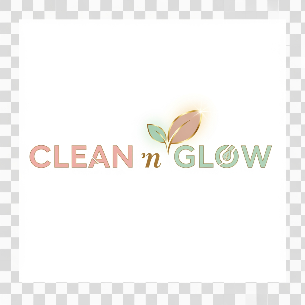 AI Design for Logo design for "Clean n Glow" skin care brand.  
Style: Minimal, modern, and elegant.  
Colors: Soft pastel tones (light pink, mint green, or beige) with golden accent.  
Elements: Subtle glow effect, clean typography, and a delicate leaf or water drop symbol to represent freshness and purity.  
Background: Transparent for versatile use.  
Mood: Premium, soothing, and trustworthy.