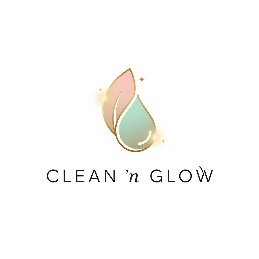 AI Design for Logo design for "Clean n Glow" skin care brand.  
Style: Minimal, modern, and elegant.  
Colors: Soft pastel tones (light pink, mint green, or beige) with golden accents.  
Elements: A subtle glow effect, clean typography, and a delicate leaf or water drop symbol to represent freshness and purity.  
Background: Transparent for versatile use.  
Mood: Premium, soothing, and trustworthy.