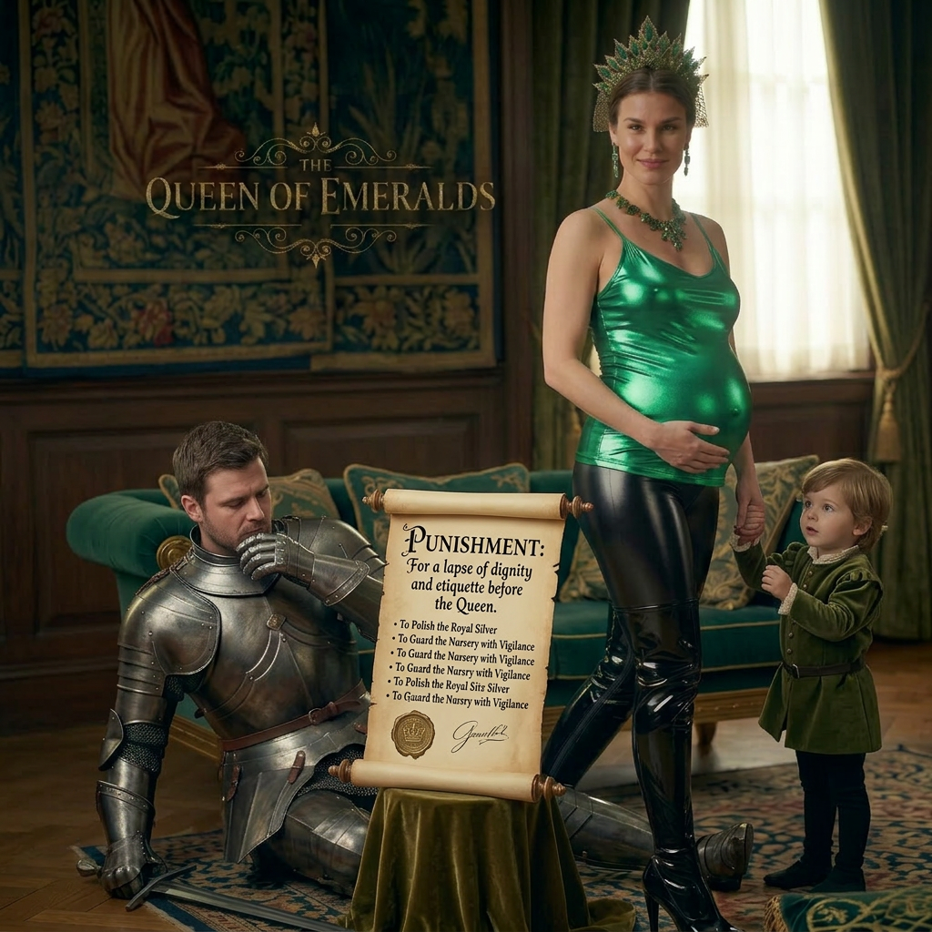 AI Design for this beautiful pregnant queen of emerald is doing fart punishment