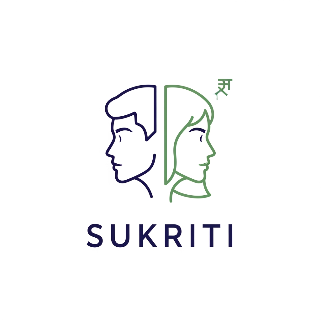 AI Design for Create a minimalist and elegant logo mark for an educational institute named 'Sukriti'. The logo features two clean, side-by-side profile silhouettes of human faces. One silhouette should have subtle masculine features (like a short hair shadow) and the other subtle feminine features (like a slightly softer jawline). They are equal in size and balance, symbolizing gender equality, teamwork, and partnership. Do not use actual male/female gender symbols (like ♂/♀). Use only elegant, smooth vector lines. Professional, modern, and calm style. Colors: Deep Blue and Sage Green on a white background.
