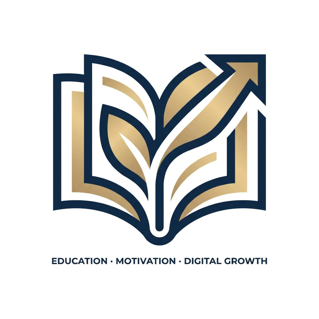 AI Design for A sophisticated and modern minimalist logo for a personal brand focused on education, motivation, and digital growth. The design features a stylized, elegant monogram or abstract symbol representing growth and knowledge, rendered in a refined color palette of deep navy, soft gold, and clean white. The composition is balanced and professional, suitable for a high-end social media profile picture, with clean lines, vector-style clarity, and a premium aesthetic.