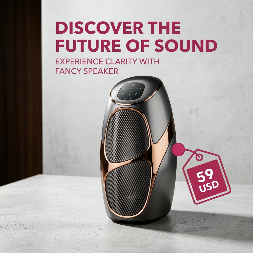 AI Design for Can you create a nice social media post of the @product[Fancy Speaker:80] in our brand style with the price 59 USD

The attached logo reference is the selected primary logo. Use it to understand brand identity. Do not place the logo in the generated image unless the user explicitly asks for logo placement.

The attached style guide board shows the brand logo, colors, and visual system. Use it as a brand aesthetic reference.

Make the colors in these exact hex codes: **Primary Color (#b0315e):** **Primary Color (#a63559):** **Primary Color (#af3253):** **Primary Color (#9a3859):** Do not include the hex numbers in the image itself.

Brand context: Identity: WITH LOVE INTERNET is a boutique digital marketing and web development agency that helps businesses navigate complex online landscapes to achieve growth. They combine strategic storytelling, high-performance web development, and creative design to help their clients clarify their message and amplify their digital presence.

### **Brand Voice:**
*   **Empathetic/Human-Centric:** The agency positions itself as a partner that genuinely cares about the client's journey, emphasizing "love" and meaningful relationships as the core of their business model.
*   **Confident/Expert:** They communicate with an authoritative tone regarding technical prowess, framing themselves as the solution to "digital noise" and the complexity of modern technology.
*   **Action-Oriented:** Their messaging is heavily focused on tangible outcomes and growth, frequently using power words like "results," "domination," "scaling," and "thriving" to signal a high-performance mindset.

### **Core Messaging:**
WLI promises to eliminate the confusion and "digital noise" businesses face by providing a holistic, tailor-made digital strategy that turns their brand story into a profitable asset. Their value proposition is centered on the "HeroGuide" methodology, which prioritizes placing the customer at the center of the story to drive engagement and sustainable business growth.

### **Visual Keywords:**
Modern, Clean, Human-Centric, Bold, Strategic

### **Color Palette Description:**
The brand utilizes a vibrant, deep magenta/berry-pink as its primary brand color. This choice is highly intentional: it bridges the gap between the professional, results-driven nature of a tech agency and the emotional, "human" element of their brand name ("With Love"). 
*   **Magenta/Berry:** Represents passion, creativity, and energy, standing out against the more clinical, neutral blues and grays often found in the tech and digital marketing industry.
*   **Black/White (Supporting):** Used for structure and contrast, providing a clean, sophisticated, and high-end feel that allows the vibrant pink to serve as an emotional focal point. 
The overall effect is one of warmth and approachability, suggesting that while the agency is technically rigorous, their primary motivation is the success and care of their clients. Brand voice: *   **Empathetic/Human-Centric:** The agency positions itself as a partner that genuinely cares about the client's journey, emphasizing "love" and meaningful relationships as the core of their business model.
*   **Confident/Expert:** They communicate with an authoritative tone regarding technical prowess, framing themselves as the solution to "digital noise" and the complexity of modern technology.
*   **Action-Oriented:** Their messaging is heavily focused on tangible outcomes and growth, frequently using power words like "results," "domination," "scaling," and "thriving" to signal a high-performance mindset.

### **Core Messaging:**
WLI promises to eliminate the confusion and "digital noise" businesses face by providing a holistic, tailor-made digital strategy that turns their brand story into a profitable asset. Their value proposition is centered on the "HeroGuide" methodology, which prioritizes placing the customer at the center of the story to drive engagement and sustainable business growth.

### **Visual Keywords:**
Modern, Clean, Human-Centric, Bold, Strategic

### **Color Palette Description:**
The brand utilizes a vibrant, deep magenta/berry-pink as its primary brand color. This choice is highly intentional: it bridges the gap between the professional, results-driven nature of a tech agency and the emotional, "human" element of their brand name ("With Love"). 
*   **Magenta/Berry:** Represents passion, creativity, and energy, standing out against the more clinical, neutral blues and grays often found in the tech and digital marketing industry.
*   **Black/White (Supporting):** Used for structure and contrast, providing a clean, sophisticated, and high-end feel that allows the vibrant pink to serve as an emotional focal point. 
The overall effect is one of warmth and approachability, suggesting that while the agency is technically rigorous, their primary motivation is the success and care of their clients. Core messaging: WLI promises to eliminate the confusion and "digital noise" businesses face by providing a holistic, tailor-made digital strategy that turns their brand story into a profitable asset. Their value proposition is centered on the "HeroGuide" methodology, which prioritizes placing the customer at the center of the story to drive engagement and sustainable business growth.

### **Visual Keywords:**
Modern, Clean, Human-Centric, Bold, Strategic

### **Color Palette Description:**
The brand utilizes a vibrant, deep magenta/berry-pink as its primary brand color. This choice is highly intentional: it bridges the gap between the professional, results-driven nature of a tech agency and the emotional, "human" element of their brand name ("With Love"). 
*   **Magenta/Berry:** Represents passion, creativity, and energy, standing out against the more clinical, neutral blues and grays often found in the tech and digital marketing industry.
*   **Black/White (Supporting):** Used for structure and contrast, providing a clean, sophisticated, and high-end feel that allows the vibrant pink to serve as an emotional focal point. 
The overall effect is one of warmth and approachability, suggesting that while the agency is technically rigorous, their primary motivation is the success and care of their clients. Visual keywords: Modern, Clean, Human-Centric, Bold, Strategic

### **Color Palette Description:**
The brand utilizes a vibrant, deep magenta/berry-pink as its primary brand color. This choice is highly intentional: it bridges the gap between the professional, results-driven nature of a tech agency and the emotional, "human" element of their brand name ("With Love"). 
*   **Magenta/Berry:** Represents passion, creativity, and energy, standing out against the more clinical, neutral blues and grays often found in the tech and digital marketing industry.
*   **Black/White (Supporting):** Used for structure and contrast, providing a clean, sophisticated, and high-end feel that allows the vibrant pink to serve as an emotional focal point. 
The overall effect is one of warmth and approachability, suggesting that while the agency is technically rigorous, their primary motivation is the success and care of their clients. Palette direction: The brand utilizes a vibrant, deep magenta/berry-pink as its primary brand color. This choice is highly intentional: it bridges the gap between the professional, results-driven nature of a tech agency and the emotional, "human" element of their brand name ("With Love"). 
*   **Magenta/Berry:** Represents passion, creativity, and energy, standing out against the more clinical, neutral blues and grays often found in the tech and digital marketing industry.
*   **Black/White (Supporting):** Used for structure and contrast, providing a clean, sophisticated, and high-end feel that allows the vibrant pink to serve as an emotional focal point. 
The overall effect is one of warmth and approachability, suggesting that while the agency is technically rigorous, their primary motivation is the success and care of their clients.

The attached image is a product reference photo. Use it to ensure accurate product representation, including colors, shapes, logos, and details. Maintain product fidelity while adapting to the creative context.