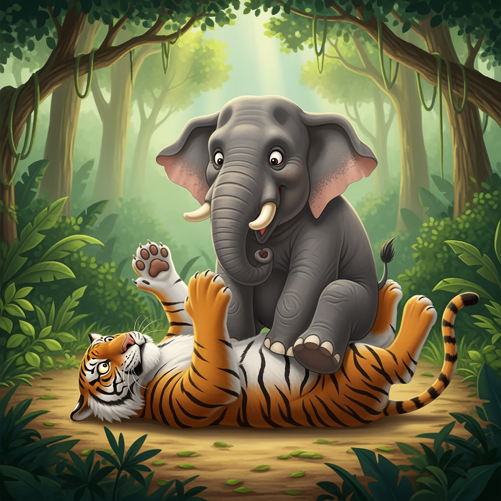 AI Design for Create a picture of an elephant sitting on a tiger