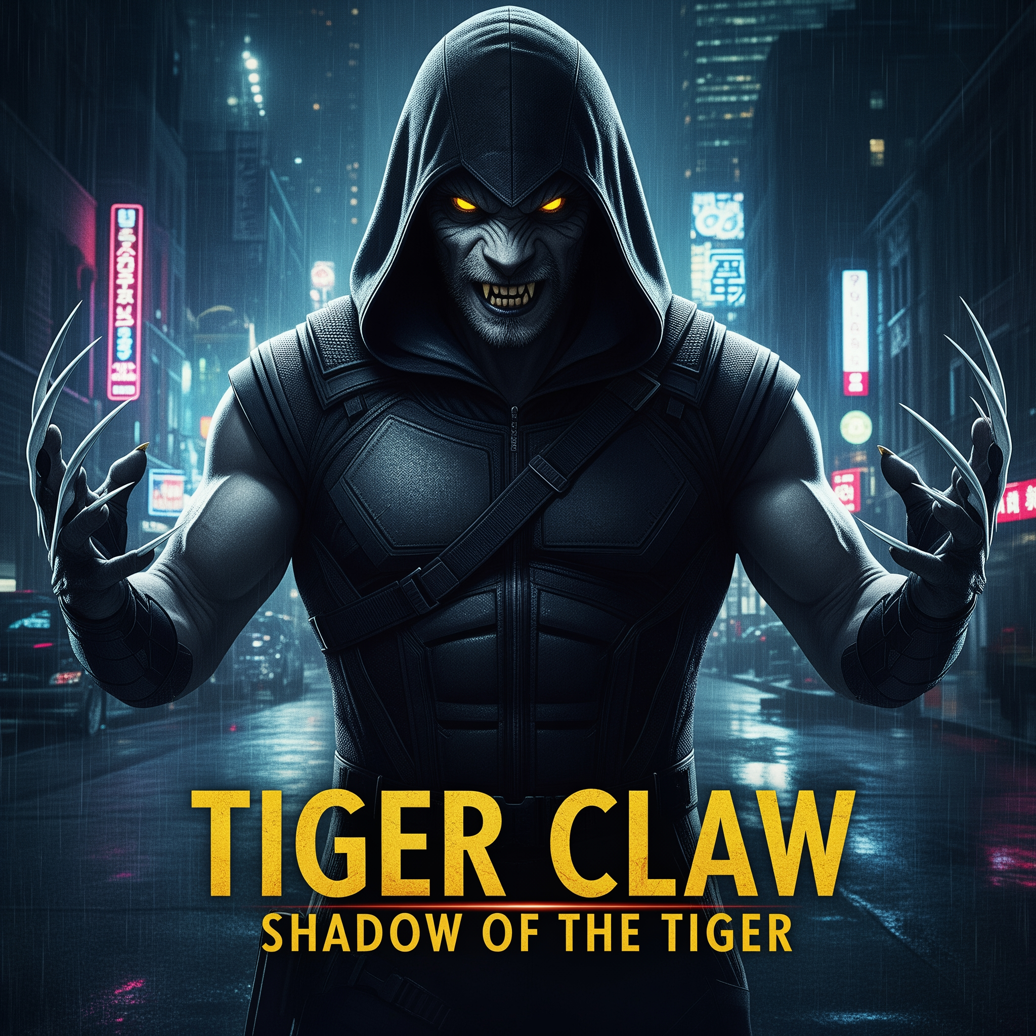 AI Design for Title: Tiger Claw: Shadow of the Tiger
In-universe Year: 1996  Story SummaryLex Luthor unleashes his most skilled and lethal new enforcer — Tiger Claw, a highly trained mutant assassin with razor-sharp claws, superhuman agility, and a mastery of stealth and martial arts. Tasked with hunting down the remaining core heroes, Tiger Claw begins a deadly campaign of targeted assassinations and psychological warfare.He specifically targets Wolverine (seeing him as the ultimate prey) and Captain America (to break the symbol of hope). Captain America (still wielding both his shield and the Green Lantern ring), Wolverine, Mystique (now very close to giving birth), Kimiko, and Hughie must work together to stop Tiger Claw’s deadly ambushes while protecting their loved ones.Key Moments:Extremely fast-paced, martial arts-heavy action sequences — Tiger Claw is a deadly and elegant fighter.
A brutal, personal rivalry fight between Wolverine and Tiger Claw (claws vs claws).
Captain America using creative Green Lantern constructs mixed with his shield in tactical combat.
Emotional scenes with Mystique, who is struggling with her advanced pregnancy while refusing to stay sidelined.
Hughie and Kimiko have strong ground-level moments, showing their growth into reliable heroes. make me the poster of this movie
A tense moment where Tiger Claw nearly succeeds in a surprise attack on the command center.

Climax:
The heroes manage to drive Tiger Claw back after a fierce battle, but he escapes, having gathered valuable data on the team’s weaknesses for Lex Luthor.Post-credits scene:
Lex Luthor stands in his lab with Tiger Claw (badly wounded but alive). Luthor says calmly:
“You did well. Now… it’s time to prepare the final act.”