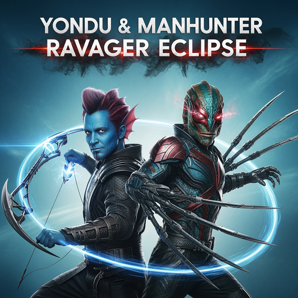 AI Design for Project 14: Yondu & Manhunter: Ravager Eclipse
Θέση κυκλοφορίας: Φάση 1 – Ταινία #14 (Μέσα 2104)
Ο Yondu και ο Manhunter, το πιο σκληρό ζευγάρι στους Νέους Φύλακες, στέλνονται σε μια αδίστακτη αποστολή για να κλέψουν ένα απαγορευμένο όπλο που θα μπορούσε να στείλει τον Soldier Boy σπίτι — αλλά η δουλειά γίνεται μια θανάσιμη παγίδα όταν ο Eclipse Sovereign στρέφει τον εγκληματικό υπόκοσμο εναντίον τους.
Μια άγρια, υψηλής ενέργειας καταδίωξη κυνηγών κεφαλών μέσα από ένα πεδίο αστεροειδών. Ο Yondu (master των σφυριγμάτων, αλαζόνας και βάναυσος) και ο Manhunter (αδίστακτος κυβερνητικός ιχνηλάτης με τεχνολογία αλλαγής σχήματος) κατατροπώνουν έναν σημαντικό εξωγήινο πολέμαρχο. Η χημεία τους είναι άμεση — συνεχείς διαμάχες αναμεμειγμένες με βαθύ σεβασμό. Πράξη 1 – Η Δουλειά
Πίσω στο Knowhere, ο Adam Warlock και ο Star Lord τους αναθέτουν μια κρίσιμη αποστολή εκτός βιβλίων: Διείσδυση στην Black Eclipse Market — ένα κρυφό εγκληματικό κέντρο όπου πωλούνται τεχνολογία και αντικείμενα που έχουν αλλοιωθεί από την Eclipse. Στόχος τους είναι το Chrono-Vault, μια συσκευή χρονικής μετατόπισης πριν από το Fracture που μπορεί να είναι αρκετά ισχυρή για να στείλει τον Soldier Boy πίσω στο 1988. Ο Yondu το βλέπει αυτό ως μια μεγάλη πληρωμή. Ο Manhunter θέλει απλώς να κυνηγήσει το μεγαλύτερο θήραμα της ζωής του. Πράξη 2 - Εγκληματικός Υπόκοσμος
Το δίδυμο μπαίνει μυστικό στην άθλια, επικίνδυνη Black Eclipse Market (ένας τεράστιος πλωτός σταθμός μαύρης αγοράς κρυμμένος σε ένα ετοιμοθάνατο νεφέλωμα). Συναντούν: Αρχηγούς του εγκλήματος που κατέχονται από την Eclipse
Διεφθαρμένες από τη σκιά φατρίες Ravager
Παλιοί εχθροί που έχουν κάνει συμφωνίες με τον Sovereign
Αστείες και τεταμένες στιγμές φίλων: Το σφυριχτό βέλος του Yondu εναντίον των προσαρμοστικών όπλων του Manhunter
Συγκρούσεις πολιτισμών και διαφωνίες για την τιμή, τα χρήματα και την αφοσίωση
Μια σύντομη εμφάνιση με τον Jack the First να παρέχει πληροφορίες και σαρκασμό
Συνοπτική ανατροπή: Ανακαλύπτουν ότι το Chrono-Vault είναι μια παγίδα. Ο Sovereign τους περίμενε. Θέλει να χρησιμοποιήσει τη συσκευή για να τραβήξει περισσότερες άγκυρες από το παρελθόν, ξεκινώντας με τον Soldier Boy. Ο σταθμός μπαίνει σε καραντίνα και γίνεται εμπόλεμη ζώνη. Πράξη 3 – Eclipse Ravagers
Εκρηκτικό φινάλε με μαζική δράση: Ανταλλαγές πυροβολισμών σε διαδρόμους και μάχες μηδενικής βαρύτητας
Ο Yondu μάχεται με το δικό του διεφθαρμένο πρώην πλήρωμα
Ο Manhunter μπαίνει σε πλήρη λειτουργία κυνηγού, προσαρμόζοντας το σώμα του για να αντιμετωπίσει πλάσματα της σκιάς
Μια βάναυση ακολουθία ομάδας εναντίον μιας γιγάντιας κατασκευής Eclipse
Καταφέρνουν να κλέψουν ένα κομμάτι του Chrono-Vault (αρκετό για να δώσει στον Reed Richards και τη Zatanna ελπίδα για μια λύση χρόνου εργασίας) αλλά αναγκάζονται να καταστρέψουν τα υπόλοιπα για να εμποδίσουν τον Sovereign να το χρησιμοποιήσει. Τέλος
Ο Yondu και ο Manhunter επιστρέφουν στη Γη χτυπημένοι αλλά επιτυχημένοι. Παραδίδουν το τεχνούργημα στον Πύργο των Εκδικητών, όπου ο Soldier Boy το κοιτάζει με αντικρουόμενη ελπίδα. Ο Γιόντου του λέει: «Το να γυρίσεις σπίτι δεν είναι πάντα η νίκη, μικρέ. Μερικές φορές η μάχη σε βρίσκει». Το δίδυμο κερδίζει επίσημα περισσότερο σεβασμό από τους ήρωες της Γης, ειδικά από τον Rogue Sentinel και τον Soldier Boy. Σκηνή 1 μετά τους τίτλους τέλους:
Ο Reed Richards και η Zatanna αρχίζουν να συνδυάζουν το κομμάτι Chrono-Vault με τον Πυρήνα της Αυγής από το Project 11. Σκηνή 2 μετά τους τίτλους τέλους:
Ο Eclipse Sovereign, που μιλάει τώρα με μια πιο ψυχρή, πιο σίγουρη φωνή: «Ας φτιάξουν τα παιχνίδια τους. Όταν πέσει το τελικό σκοτάδι... τίποτα δεν θα έχει σημασία». make me the poster of this movie