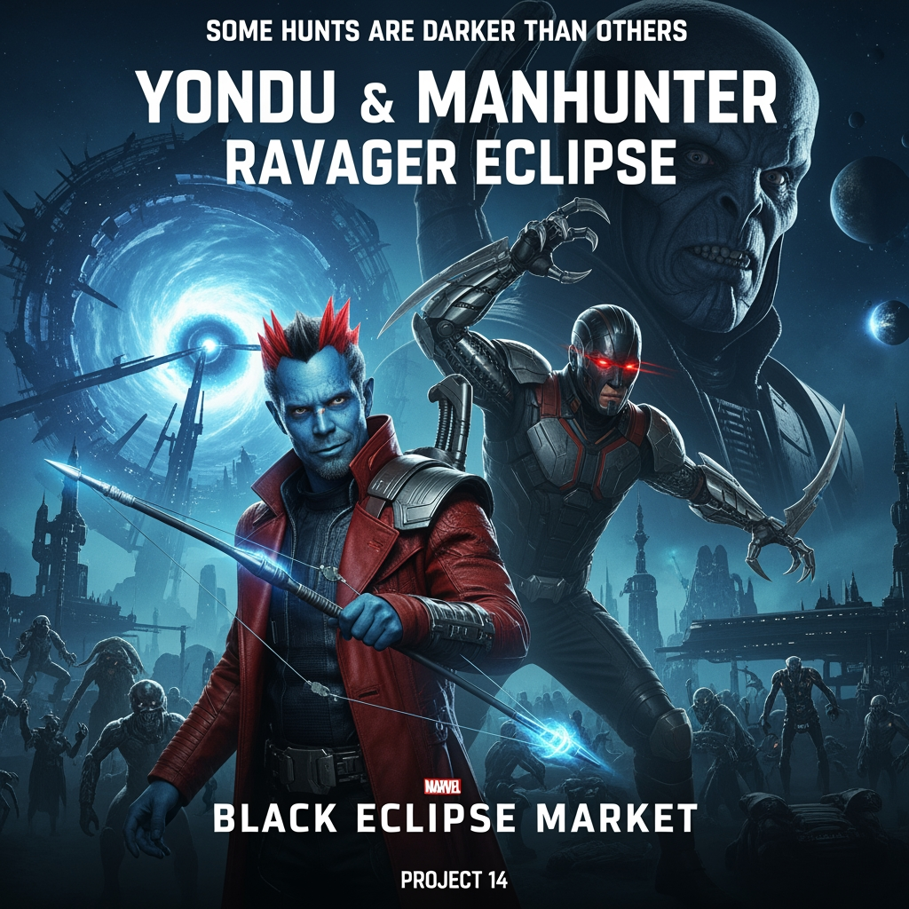 AI Design for Project 14: Yondu & Manhunter: Ravager Eclipse
Θέση κυκλοφορίας: Φάση 1 – Ταινία #14 (Μέσα 2104)
Ο Yondu και ο Manhunter, το πιο σκληρό ζευγάρι στους Νέους Φύλακες, στέλνονται σε μια αδίστακτη αποστολή για να κλέψουν ένα απαγορευμένο όπλο που θα μπορούσε να στείλει τον Soldier Boy σπίτι — αλλά η δουλειά γίνεται μια θανάσιμη παγίδα όταν ο Eclipse Sovereign στρέφει τον εγκληματικό υπόκοσμο εναντίον τους.
Μια άγρια, υψηλής ενέργειας καταδίωξη κυνηγών κεφαλών μέσα από ένα πεδίο αστεροειδών. Ο Yondu (master των σφυριγμάτων, αλαζόνας και βάναυσος) και ο Manhunter (αδίστακτος κυβερνητικός ιχνηλάτης με τεχνολογία αλλαγής σχήματος) κατατροπώνουν έναν σημαντικό εξωγήινο πολέμαρχο. Η χημεία τους είναι άμεση — συνεχείς διαμάχες αναμεμειγμένες με βαθύ σεβασμό. Πράξη 1 – Η Δουλειά
Πίσω στο Knowhere, ο Adam Warlock και ο Star Lord τους αναθέτουν μια κρίσιμη αποστολή εκτός βιβλίων: Διείσδυση στην Black Eclipse Market — ένα κρυφό εγκληματικό κέντρο όπου πωλούνται τεχνολογία και αντικείμενα που έχουν αλλοιωθεί από την Eclipse. Στόχος τους είναι το Chrono-Vault, μια συσκευή χρονικής μετατόπισης πριν από το Fracture που μπορεί να είναι αρκετά ισχυρή για να στείλει τον Soldier Boy πίσω στο 1988. Ο Yondu το βλέπει αυτό ως μια μεγάλη πληρωμή. Ο Manhunter θέλει απλώς να κυνηγήσει το μεγαλύτερο θήραμα της ζωής του. Πράξη 2 - Εγκληματικός Υπόκοσμος
Το δίδυμο μπαίνει μυστικό στην άθλια, επικίνδυνη Black Eclipse Market (ένας τεράστιος πλωτός σταθμός μαύρης αγοράς κρυμμένος σε ένα ετοιμοθάνατο νεφέλωμα). Συναντούν: Αρχηγούς του εγκλήματος που κατέχονται από την Eclipse
Διεφθαρμένες από τη σκιά φατρίες Ravager
Παλιοί εχθροί που έχουν κάνει συμφωνίες με τον Sovereign
Αστείες και τεταμένες στιγμές φίλων: Το σφυριχτό βέλος του Yondu εναντίον των προσαρμοστικών όπλων του Manhunter
Συγκρούσεις πολιτισμών και διαφωνίες για την τιμή, τα χρήματα και την αφοσίωση
Μια σύντομη εμφάνιση με τον Jack the First να παρέχει πληροφορίες και σαρκασμό
Συνοπτική ανατροπή: Ανακαλύπτουν ότι το Chrono-Vault είναι μια παγίδα. Ο Sovereign τους περίμενε. Θέλει να χρησιμοποιήσει τη συσκευή για να τραβήξει περισσότερες άγκυρες από το παρελθόν, ξεκινώντας με τον Soldier Boy. Ο σταθμός μπαίνει σε καραντίνα και γίνεται εμπόλεμη ζώνη. Πράξη 3 – Eclipse Ravagers
Εκρηκτικό φινάλε με μαζική δράση: Ανταλλαγές πυροβολισμών σε διαδρόμους και μάχες μηδενικής βαρύτητας
Ο Yondu μάχεται με το δικό του διεφθαρμένο πρώην πλήρωμα
Ο Manhunter μπαίνει σε πλήρη λειτουργία κυνηγού, προσαρμόζοντας το σώμα του για να αντιμετωπίσει πλάσματα της σκιάς
Μια βάναυση ακολουθία ομάδας εναντίον μιας γιγάντιας κατασκευής Eclipse
Καταφέρνουν να κλέψουν ένα κομμάτι του Chrono-Vault (αρκετό για να δώσει στον Reed Richards και τη Zatanna ελπίδα για μια λύση χρόνου εργασίας) αλλά αναγκάζονται να καταστρέψουν τα υπόλοιπα για να εμποδίσουν τον Sovereign να το χρησιμοποιήσει. Τέλος
Ο Yondu και ο Manhunter επιστρέφουν στη Γη χτυπημένοι αλλά επιτυχημένοι. Παραδίδουν το τεχνούργημα στον Πύργο των Εκδικητών, όπου ο Soldier Boy το κοιτάζει με αντικρουόμενη ελπίδα. Ο Γιόντου του λέει: «Το να γυρίσεις σπίτι δεν είναι πάντα η νίκη, μικρέ. Μερικές φορές η μάχη σε βρίσκει». Το δίδυμο κερδίζει επίσημα περισσότερο σεβασμό από τους ήρωες της Γης, ειδικά από τον Rogue Sentinel και τον Soldier Boy. Σκηνή 1 μετά τους τίτλους τέλους:
Ο Reed Richards και η Zatanna αρχίζουν να συνδυάζουν το κομμάτι Chrono-Vault με τον Πυρήνα της Αυγής από το Project 11. Σκηνή 2 μετά τους τίτλους τέλους:
Ο Eclipse Sovereign, που μιλάει τώρα με μια πιο ψυχρή, πιο σίγουρη φωνή: «Ας φτιάξουν τα παιχνίδια τους. Όταν πέσει το τελικό σκοτάδι... τίποτα δεν θα έχει σημασία». make me the poster of this movie
