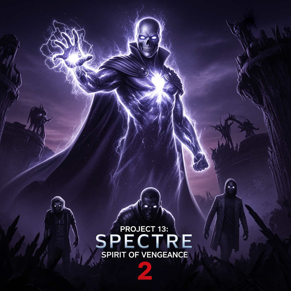 AI Design for Project 13: Spectre: Spirit of Vengeance 2
Release Location: Phase 13 – Movie #13 (Early 2104)
As the Eclipse devours souls across the planet, Spectre, the supernatural leader of the New Avengers, must descend into the realm of the dead to rescue trapped spirits and uncover the Sovereign’s true endgame, all while confronting the terrifying secret that one of their own may already be lost.
A freezing cold dawns: Across New York City, hundreds of people simultaneously lose their shadows and collapse, their souls visibly detached from their bodies and swept into swirling black rifts. Spectre stands on a rooftop, his ghostly cosmic form glowing as he watches the horror unfold. Act 1 – The Crisis of the Soul
The Spectre has become the de facto leader and general of the New Avengers. As the Eclipse grows stronger, souls are being harvested en masse by the Sovereign to fuel his power. The team is falling apart: Rogue Sentinel is still unstable after his partial purge.
The Eclipse Creature of Soldier Boy is becoming increasingly difficult to control. Kiswet is exhausted by the constant global empathy.
The Spectre decides that this can no longer be dealt with on the physical plane alone. He must enter the Umbral Afterlife, a ghostly dimension between life and oblivion, which the Sovereign is corrupting. Act 2 - Descent into Darkness
With Zatanna's guidance, the Spectre journeys to the Umbral Afterlife, taking with him a small team in astral form: Kiswet (to monitor emotional echoes)
Lady Thor (her divine lightning operates in the spirit realm)
a reluctant Soldier (his connection to the original rift makes him a living compass)
Within the afterlife, the setting is nightmarish - ruined versions of Earth's famous cities floating in eternal twilight, filled with tortured souls. They battle shadowy ghosts and the corrupted spirits of fallen heroes from the dark showdown. Major revelations: The Overlord is building an army of the dead.
Shadow Spider's soul is trapped and tortured (a touching scene with his former mentor).
Sovereign's final plan involves using Soldier Boy as a bridge to rewrite history — erasing the age of heroes entirely.
Mid-scene Horror Scene: Spectre is forced to confront his own dark past (the accident that bound him to the cosmic spirit) that manifests as a monstrous version of himself.
Act 3 – The Spirit's Vengeance
Climax battle in the heart of the Umbral Afterlife — a colossal Cathedral of Eclipse built from stolen souls. Spectre goes into full Spirit of Vengeance mode, his powers enhanced but risking permanent separation from his human body. Strong Moments: Lady Thor and Kiswet hold the line against waves of the dead.
Soldier Boy unleashes a controlled Eclipse Creature into the spirit realm (extremely dangerous).
Rogue Sentinel supports them remotely from the living world, using his remaining corruption to anchor the portal. Spectre confronts a projection of the Eclipse Overlord and deals a major blow to his soul-harvesting operation, freeing thousands of trapped spirits (including the Shadow Spider, who peacefully departs). Ending
The team returns to the living world exhausted but with crucial new information: The final Eclipse is only weeks away, and they now possess a way to harm the Overlord on multiple planes of existence. Spectre tells the assembled heroes, "We are no longer fighting for Earth or the galaxy. We are fighting for the soul of reality itself." Scene 1 after the end credits:
Jack the First and Adam Warlock are seen stealing a dangerous temporal artifact, hinting at Project 17. Scene 2 after the end credits:
The Eclipse Lord, now visibly injured, states: "Very well. If they want war in all the kingdoms... I will bring it."make me the poster of this movie