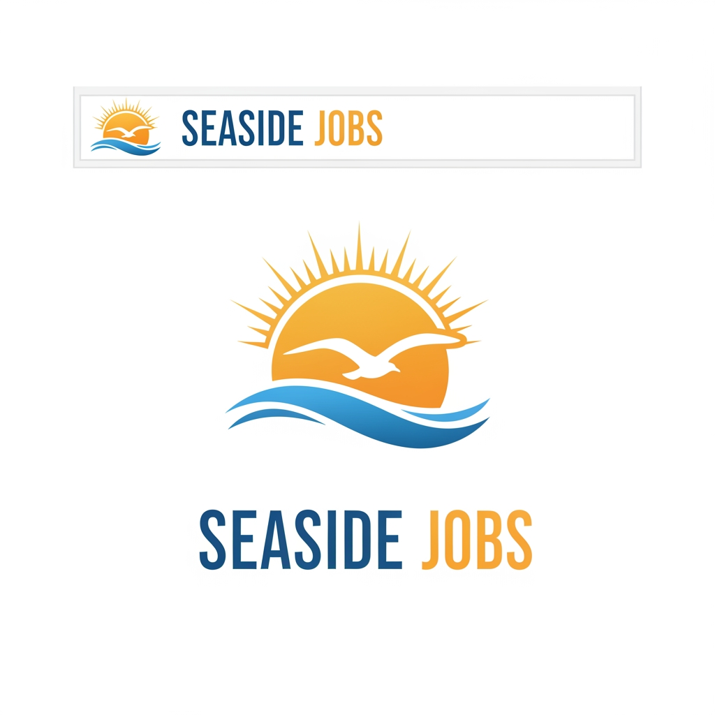 AI Design for i have a website called "seaside jobs" and i would like a logo to display in a navigation bar and in the browser tab. what do you suggetsT?