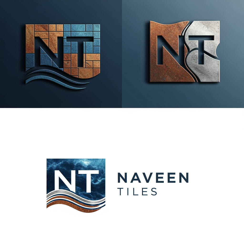 AI Design for i want to create a unique logo for my business " naveen tiles" NT, need more option