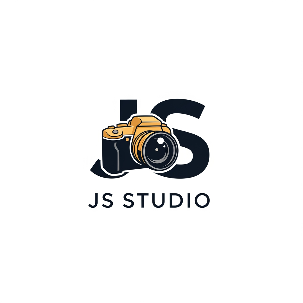 AI Design for I WANT A LOGO FOR STUDIO . STUDIO NAME IS JS NEED LIKE CAMRA DEFARENT