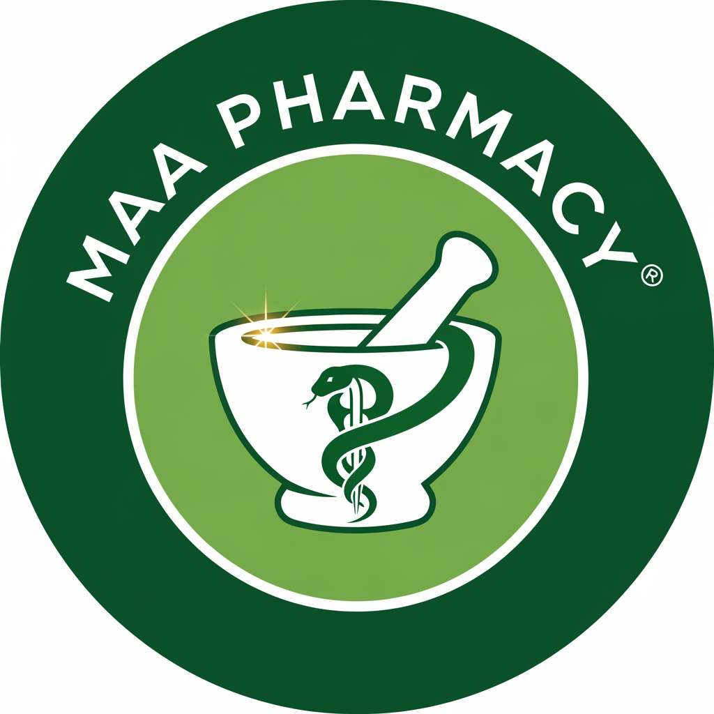 AI Design for creat for me a genuine pharmacy logo name with MAA PHARMACY