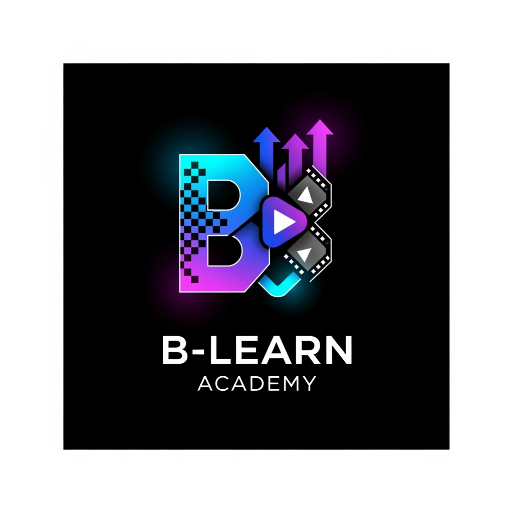 AI Design for "Design a world-class premium logo for 'B-Learn Academy', a leading Multimedia & Digital Branding Institute. The logo should represent Digital Marketing, Graphic Design, Video Editing, AI, Creativity, Innovation, and Career Growth. Create a sleek futuristic symbol combining the letter 'B' with digital pixels, growth arrows, creative shapes, and media elements. Use a minimalist luxury style with bold geometric design. Color palette: Electric Blue, Royal Purple, Neon Cyan, and Black. The logo must look powerful, modern, professional, and globally recognized. Include a clean icon and elegant typography. Suitable for website, social media, certificates, branding materials, signboards, and merchandise. Vector style, high contrast, premium startup branding, award-winning design, unique, memorable, iconic, 3D depth, ultra sharp, white background."
