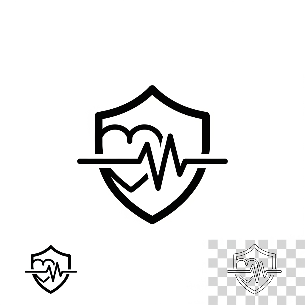 AI Design for Create a sleek geometric logo icon that merges a heart, shield, and pulse line into a single unified symbol. Premium healthcare technology branding, clean vector lines, modern minimalist style, strong visual impact, symmetrical composition, white background, transparent version included, scalable, memorable, and unique. No text, no letters, no words.minimalist, geometric, vector, negative space, premium, health-tech, startup, modern, futuristic, clean, scalable, iconic, app icon, flat design, transparent background, award-winning logo.