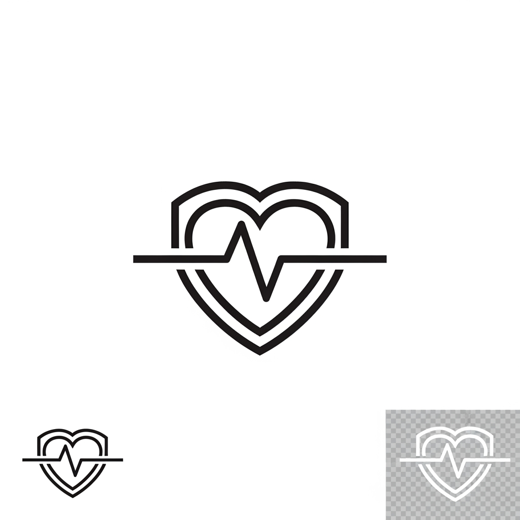 AI Design for Create a sleek geometric logo icon that merges a heart, shield, and pulse line into a single unified symbol. Premium healthcare technology branding, clean vector lines, modern minimalist style, strong visual impact, symmetrical composition, white background, transparent version included, scalable, memorable, and unique. No text, no letters, no words.minimalist, geometric, vector, negative space, premium, health-tech, startup, modern, futuristic, clean, scalable, iconic, app icon, flat design, transparent background, award-winning logo.