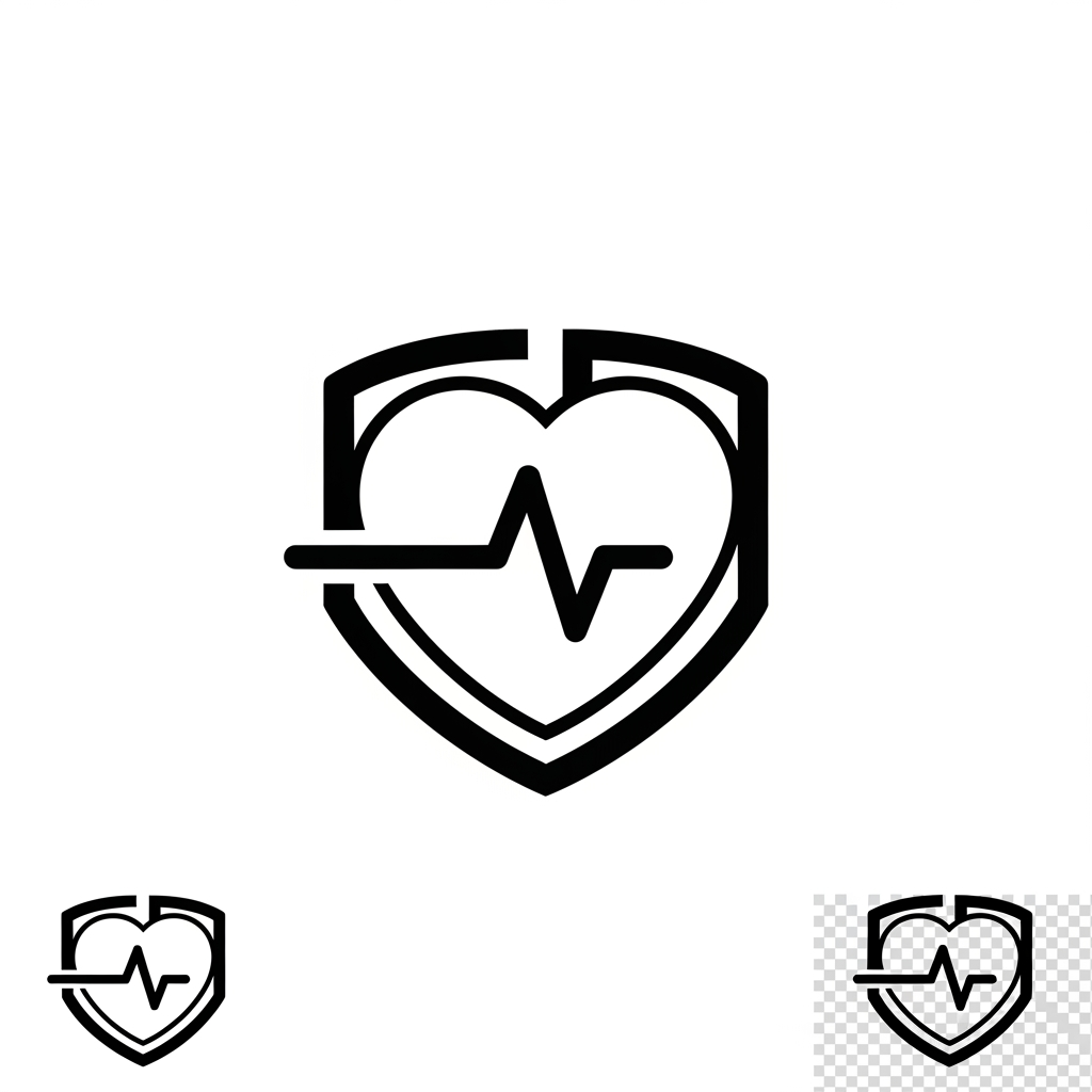 AI Design for Create a sleek geometric logo icon that merges a heart, shield, and pulse line into a single unified symbol. Premium healthcare technology branding, clean vector lines, modern minimalist style, strong visual impact, symmetrical composition, white background, transparent version included, scalable, memorable, and unique. No text, no letters, no words.minimalist, geometric, vector, negative space, premium, health-tech, startup, modern, futuristic, clean, scalable, iconic, app icon, flat design, transparent background, award-winning logo.