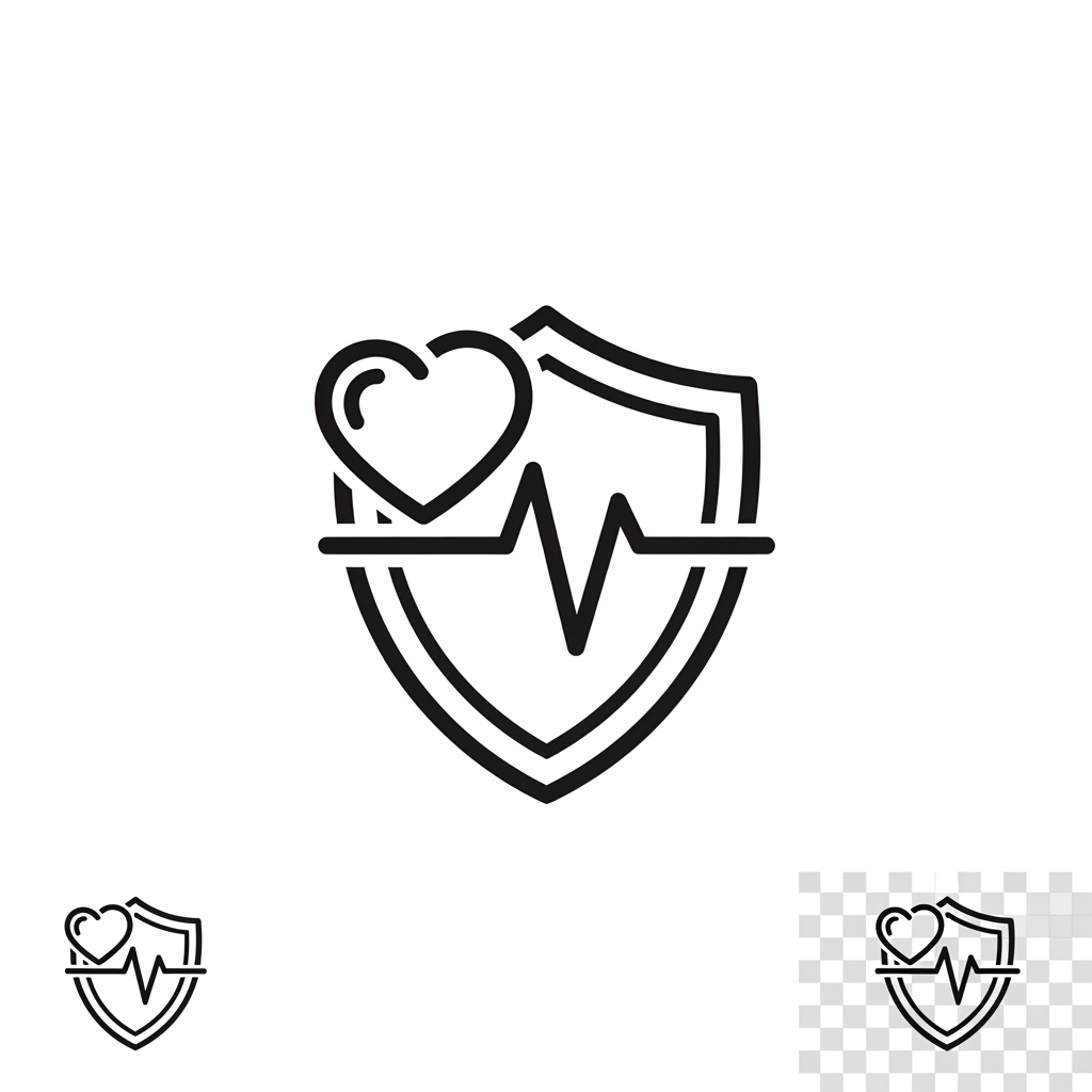 AI Design for Create a sleek geometric logo icon that merges a heart, shield, and pulse line into a single unified symbol. Premium healthcare technology branding, clean vector lines, modern minimalist style, strong visual impact, symmetrical composition, white background, transparent version included, scalable, memorable, and unique. No text, no letters, no words.minimalist, geometric, vector, negative space, premium, health-tech, startup, modern, futuristic, clean, scalable, iconic, app icon, flat design, transparent background, award-winning logo.