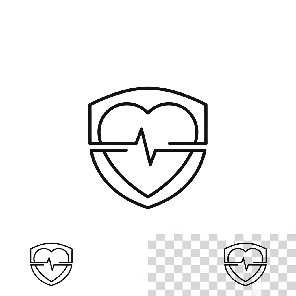 AI Design for Create a sleek geometric logo icon that merges a heart, shield, and pulse line into a single unified symbol. Premium healthcare technology branding, clean vector lines, modern minimalist style, strong visual impact, symmetrical composition, white background, transparent version included, scalable, memorable, and unique. No text, no letters, no words.minimalist, geometric, vector, negative space, premium, health-tech, startup, modern, futuristic, clean, scalable, iconic, app icon, flat design, transparent background, award-winning logo.