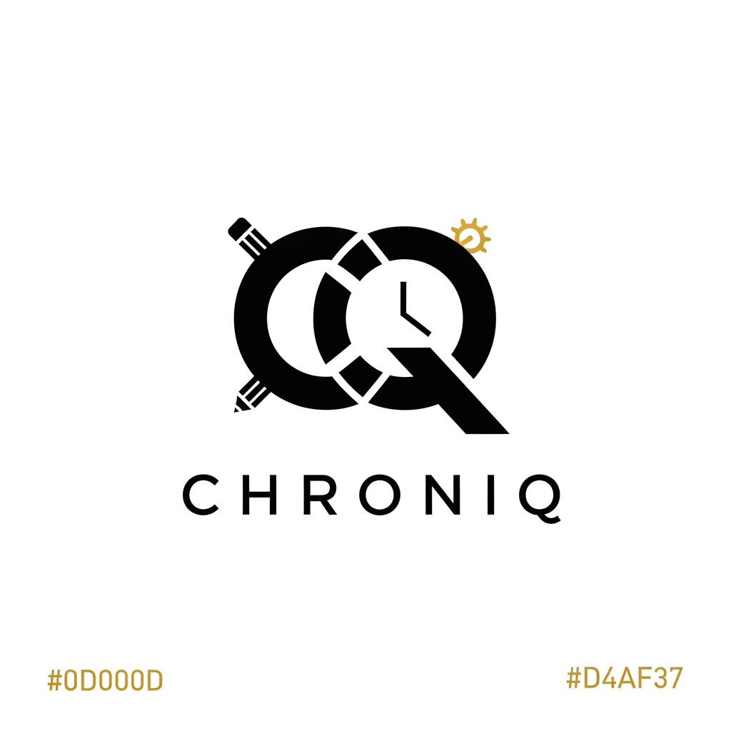 AI Design for Create a world-class logo for a modern graphic design brand called CHRONIQ.
Brand personality:
Modern
Minimalist
Premium
Creative
Timeless
Innovative
Design requirements:
Create a unique monogram combining the letters C and Q
Use geometric construction and negative space
Incorporate subtle symbolism of storytelling, time, evolution, and visual creativity
Avoid cliché design symbols such as pencils, brushes, palettes, cameras, or generic graphic design icons
Vector style with clean lines and perfect symmetry
Strong enough to be recognized as a standalone icon
Suitable for Instagram profile photos, posters, branding, merchandise, and a creative agency
Typography:
Custom modern sans-serif wordmark
Elegant letter spacing
Premium creative-studio aesthetic
Color palette:
Primary: Matte Black (#0D0D0D)
Secondary: White (#FFFFFF)
Optional Accent: Metallic Gold (#D4AF37)
Style references:
Modern luxury branding, Swiss design, technology brands, creative studios, award-winning identity systems.
Output:
Symbol only version
Wordmark version
Full logo lockup
Black background version
White background version
The final result should feel like a global creative agency brand rather than a typical Instagram design page.