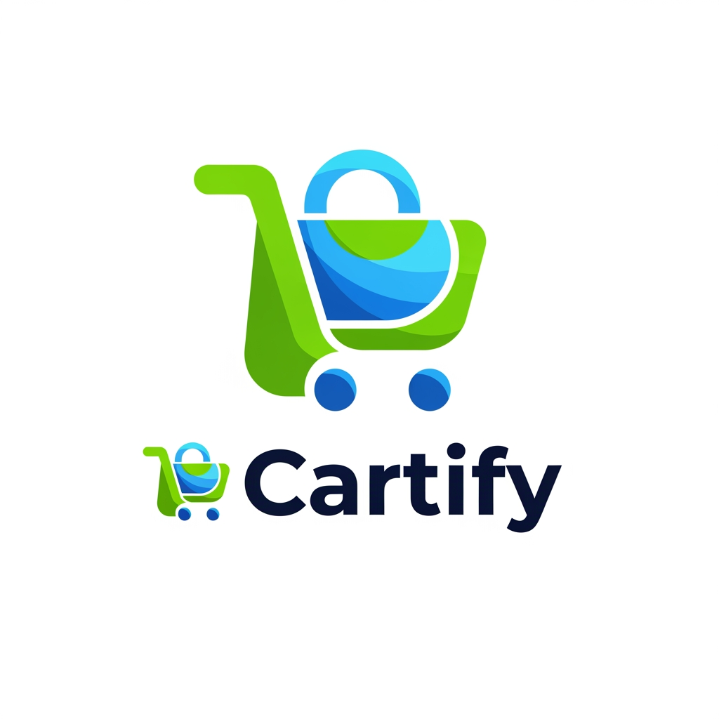 AI Design for Brand name : Cartify
create a vibrant and playfull combination logo for an e-commers platform.Incorporate a shopping cart oR BAG IN A UNIQUE WAY, with smooth curves and bold typhography
Audience : Young online shoppers trendy brand
Age 16-35
purpose : To present A Fun , engaging and easy use shopping plartform
Color Palette:
Use Green as the primary color. You may include related shades such as Blue, Sky Blue or cool greys for variation and contrast.
Typography:
Use a sans-serif or similar clean, stylish, and modern font. The font should reflect simplicity, readability, and a professional tone.
Logo Style:
Design a combination mark logo, which includes:
A symbol/icon (custom-drawn or refined from your sketch/AI version)
The brand name as text
Ensure both elements work together and also separately (icon + text can be used individually if needed)