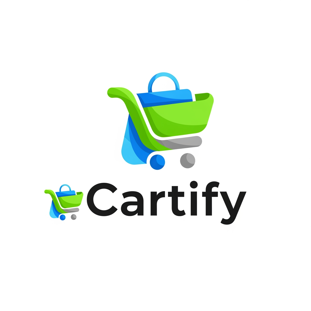 AI Design for Brand name : Cartify
create a vibrant and playfull combination logo for an e-commers platform.Incorporate a shopping cart oR BAG IN A UNIQUE WAY, with smooth curves and bold typhography
Audience : Young online shoppers trendy brand
Age 16-35
purpose : To present A Fun , engaging and easy use shopping plartform
Color Palette:
Use Green as the primary color. You may include related shades such as Blue, Sky Blue or cool greys for variation and contrast.
Typography:
Use a sans-serif or similar clean, stylish, and modern font. The font should reflect simplicity, readability, and a professional tone.
Logo Style:
Design a combination mark logo, which includes:
A symbol/icon (custom-drawn or refined from your sketch/AI version)
The brand name as text
Ensure both elements work together and also separately (icon + text can be used individually if needed)