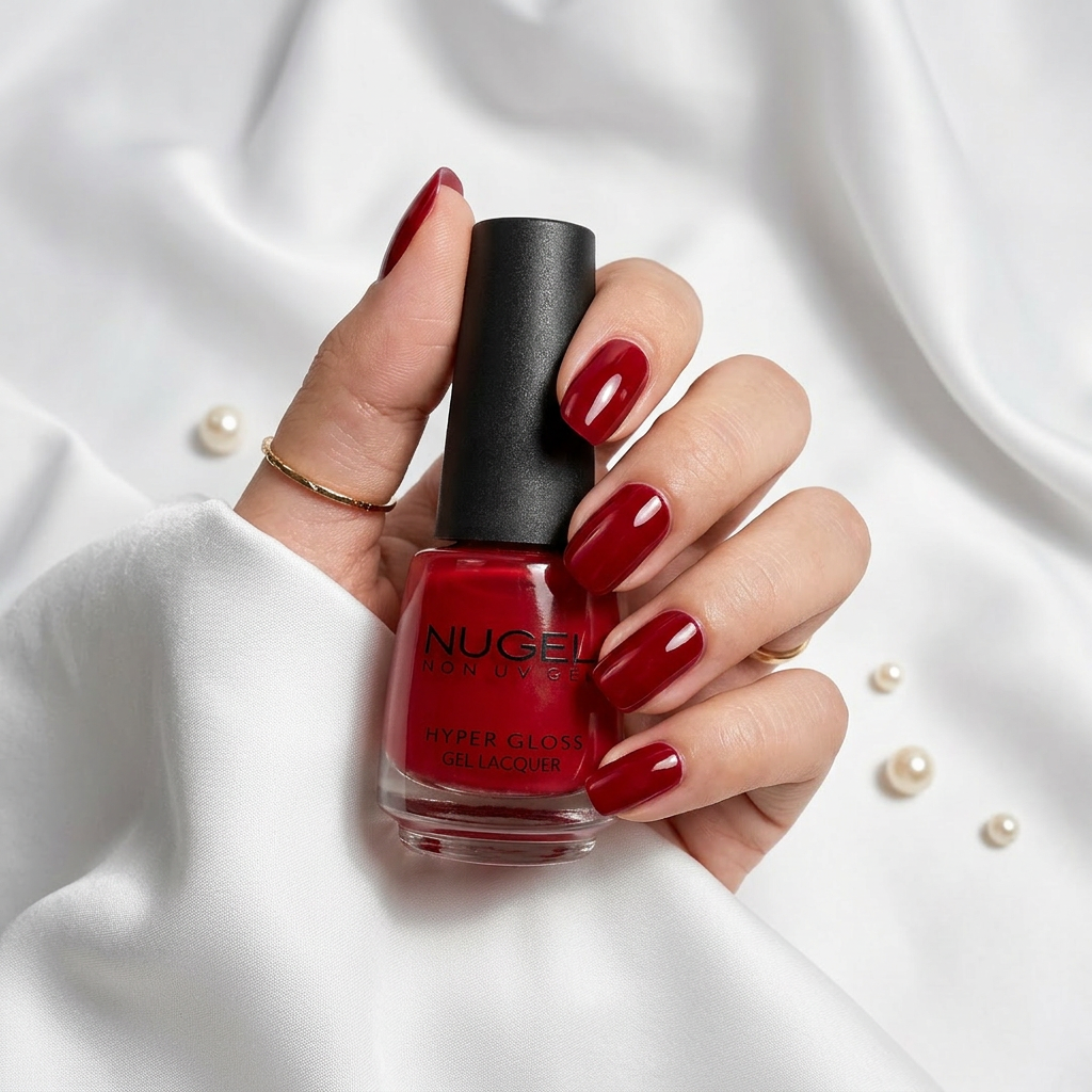 AI Design for i want this nail polish in a girl's hand with her nails painted in that shade with a appropriate bg