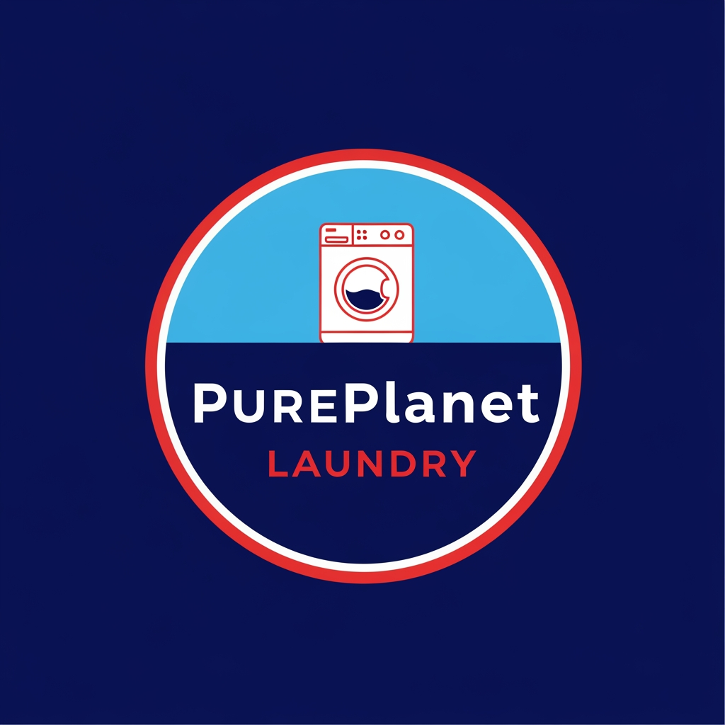 AI Design for PurePlanet Laundry a logo for my landry service project logo in circle and color is sky blue or darkblue red or white more attractive a washing mahine small img