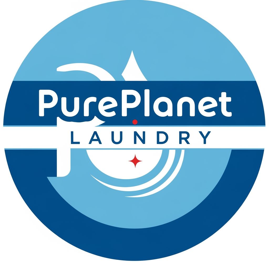 AI Design for PurePlanet Laundry a logo for my landry service project logo in circle and color is sky blue or darkblue red or white