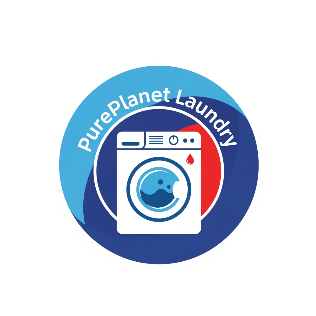 AI Design for PurePlanet Laundry a logo for my landry service project logo in circle and color is sky blue or darkblue red or white more attractive a washing mahine small img