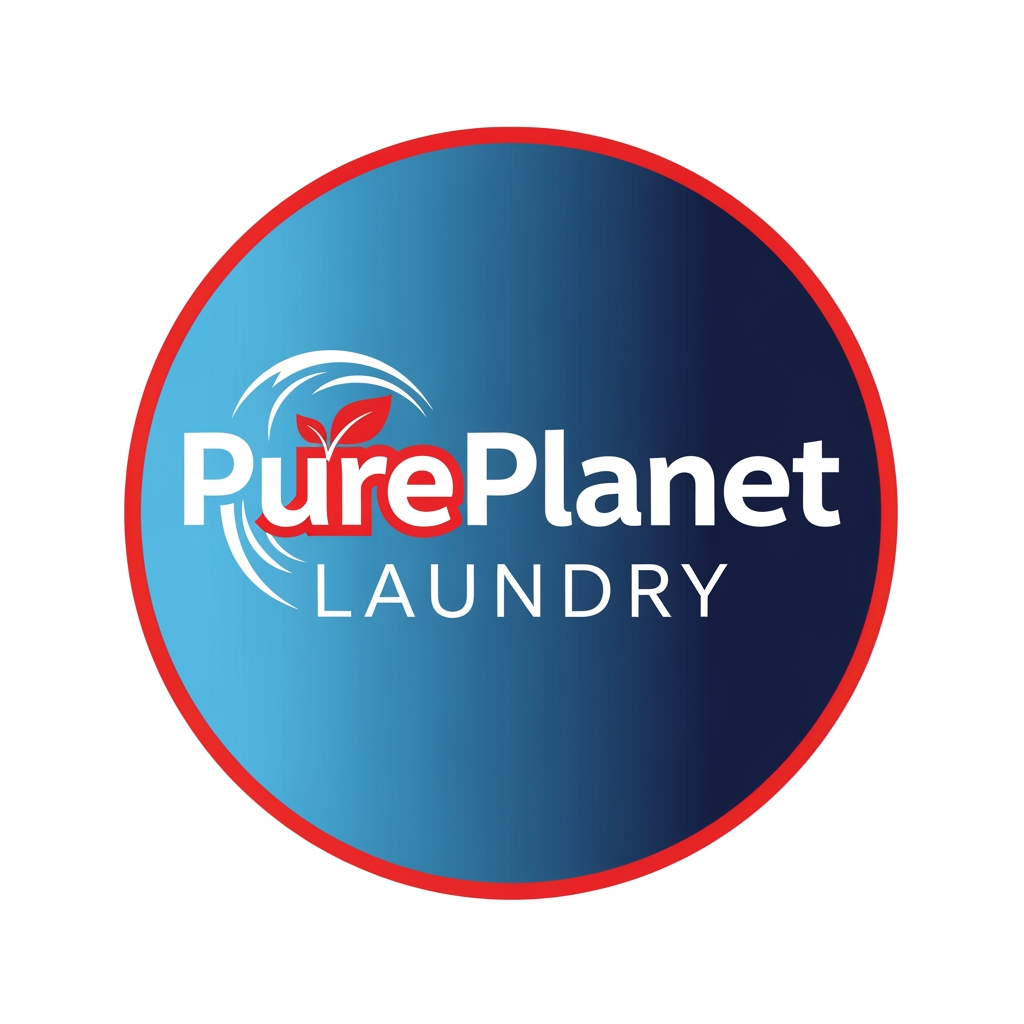 AI Design for PurePlanet Laundry a logo for my landry service project logo in circle and color is sky blue or darkblue red or white