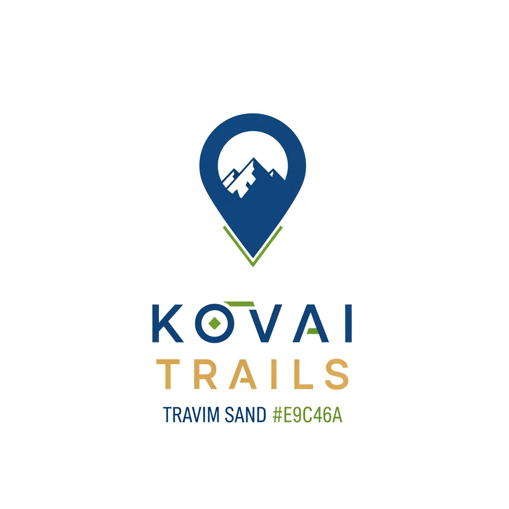 AI Design for Design a modern, innovative, and premium logo for a travel and tourism platform called "Kovai Trails".
Create a unique location pin icon that seamlessly integrates a minimalist mountain silhouette inside the pin, symbolizing exploration, destinations, nature, and discovery. The design should feel like a modern tech startup rather than a traditional travel agency.
Style: minimal, geometric, clean, flat vector design, highly memorable, scalable, timeless, professional.
Avoid common travel clichés such as airplanes, passports, suitcases, globes, and generic tourism symbols.
Color Palette:
* Primary: #0F4C5C (Deep Ocean Blue)
* Secondary: #E9C46A (Warm Sand Gold)
* Accent: #2A9D8F (Travel Green)
Typography:
* Modern sans-serif similar to Sora
* Custom wordmark for "Kovai Trails"
* Premium letter spacing
* Clean and sophisticated appearance
Requirements:
* White background
* Balanced icon and wordmark lockup
* Flat vector style
* Strong brand identity
* Suitable for website, mobile app, favicon, social media, and merchandise
* High-end tourism and destination discovery brand aesthetic
Keywords:
minimalist logo, travel startup, destination explorer, location pin, mountain icon, luxury simplicity, modern branding, vector logo, iconic mark, award-winning logo design, Silicon Valley startup quality, clean negative space, memorable symbol.