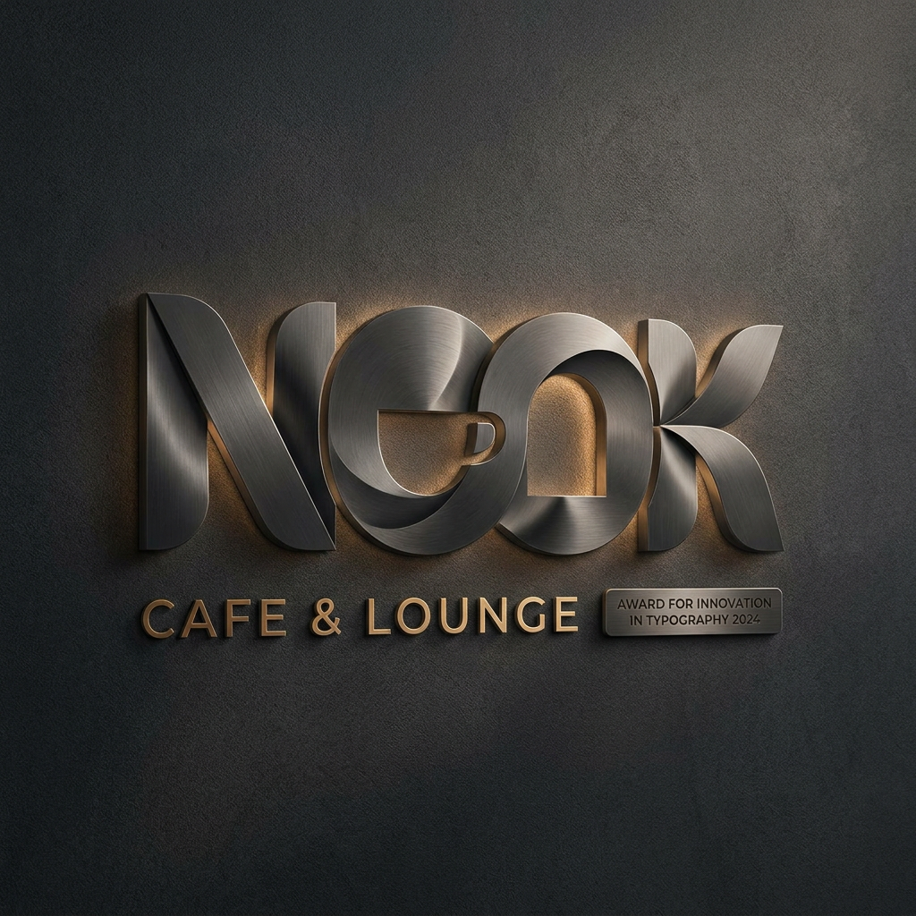 AI Design for Design an award-winning experimental typography logo for NOOK Cafe & Lounge, creative negative space, abstract letter construction, modern art-inspired branding, unique visual illusion within the text, premium hospitality identity, iconic and unforgettable.