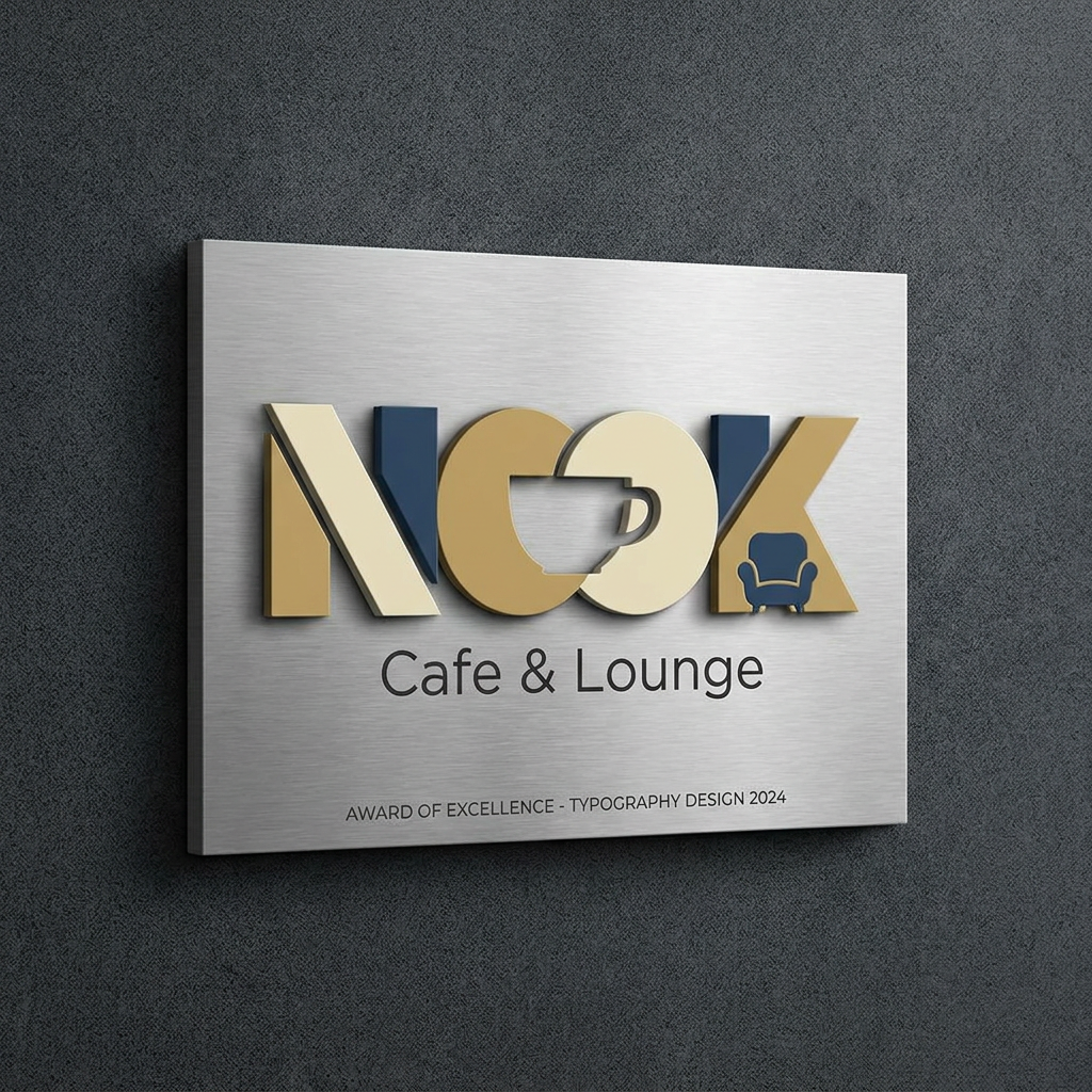 AI Design for Design an award-winning experimental typography logo for NOOK Cafe & Lounge, creative negative space, abstract letter construction, modern art-inspired branding, unique visual illusion within the text, premium hospitality identity, iconic and unforgettable.