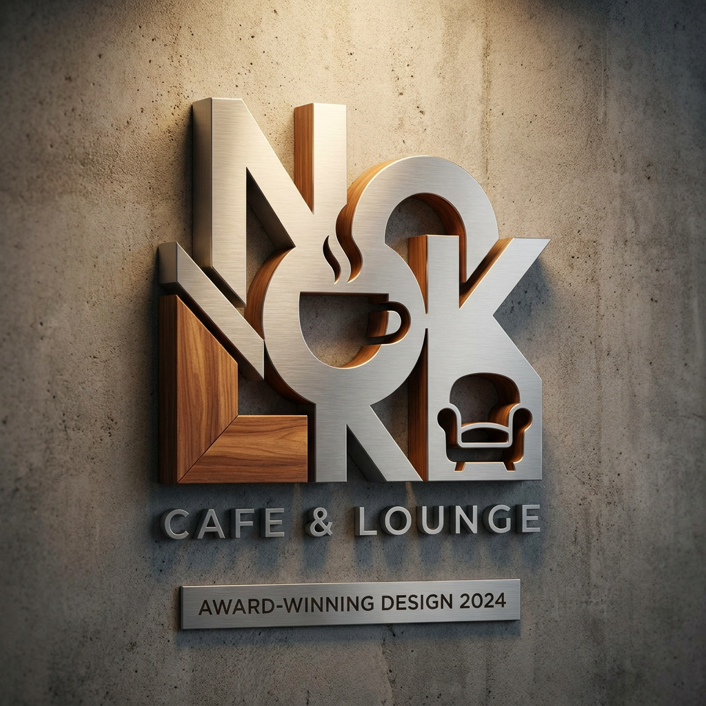 AI Design for Design an award-winning experimental typography logo for NOOK Cafe & Lounge, creative negative space, abstract letter construction, modern art-inspired branding, unique visual illusion within the text, premium hospitality identity, iconic and unforgettable.