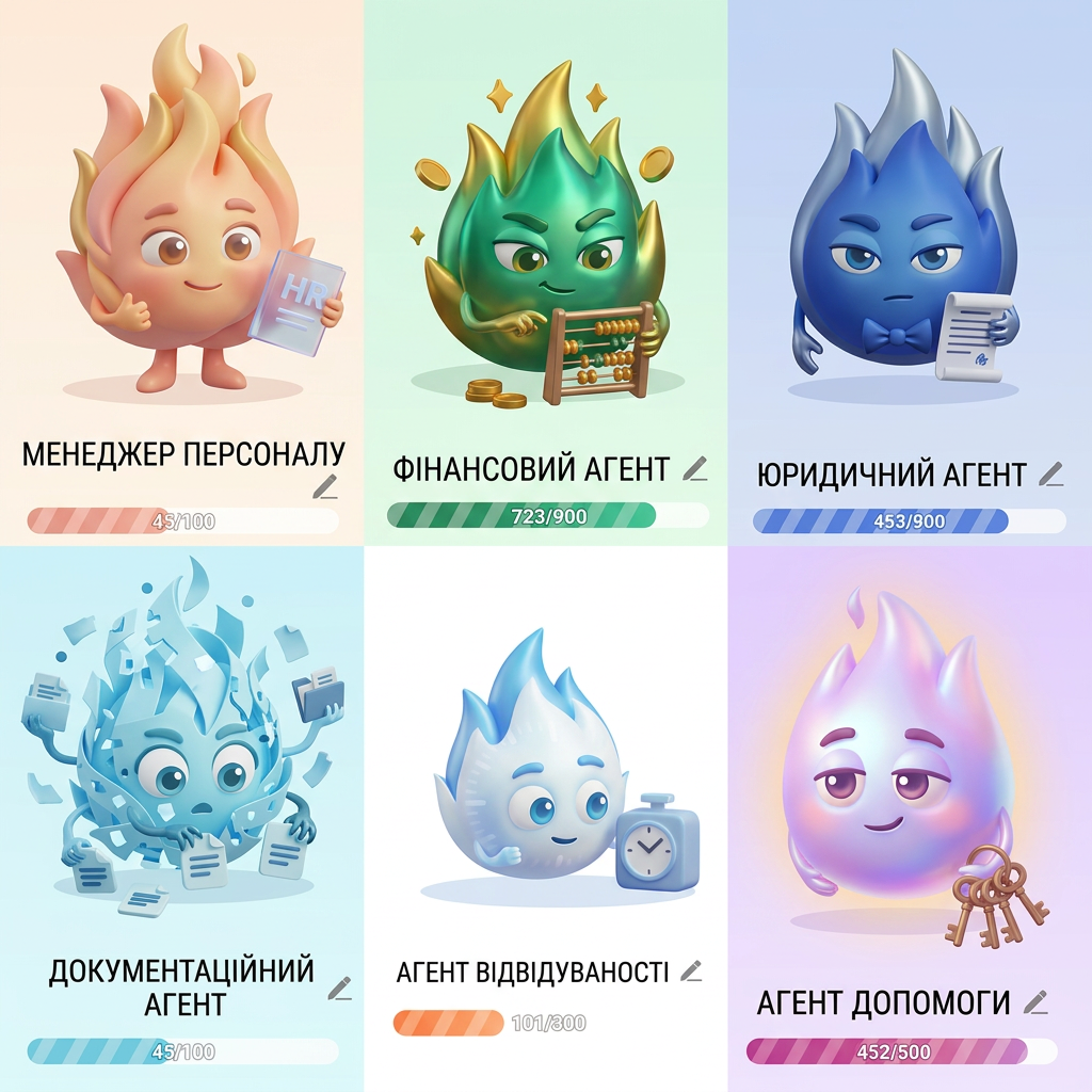AI Design for make 5 character like this
 hr agemnt 
ligal agent
document agent
finance agent
Fattendance agrnt
help agent

their fire style must be diffrent
make them 3d
look at the pic i attached
they are very soft and friendly
dont be like ai maked design them like a human make them
give me svg
