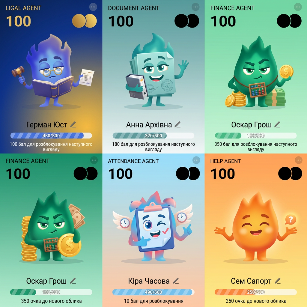 AI Design for make 5 character like this
these are my agenet
 like hr agemnt 
ligal agent
document agent
finance agent
Fattendance agrnt
help agent
no like my picture