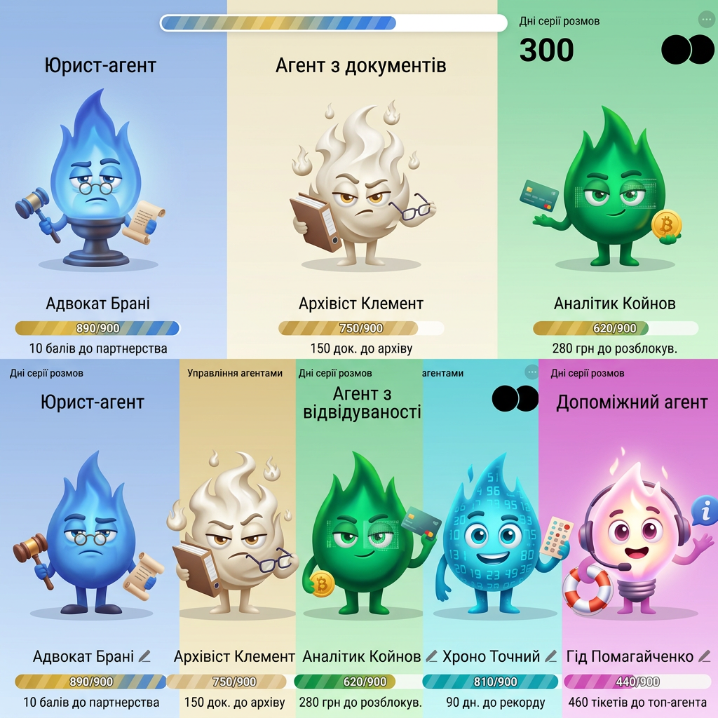 AI Design for make 5 character like this
these are my agenet
 like hr agemnt 
ligal agent
document agent
finance agent
Fattendance agrnt
help agent
no like my picture

their fire must be diffrent