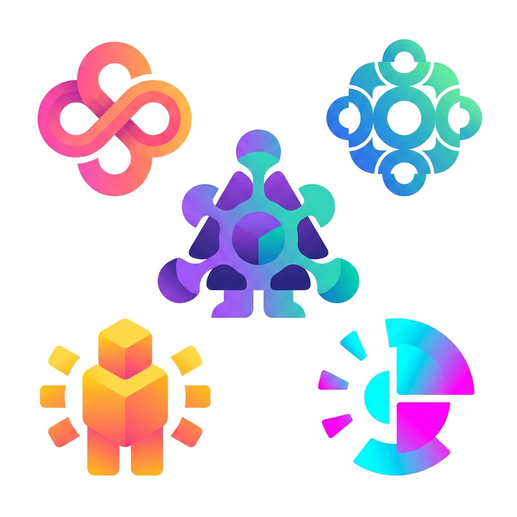 AI Design for Design a family of minimal AI agent mascots inspired by modern geometric branding systems.
Use simple rounded shapes, modular forms, smooth curves, and clean geometric construction.
Each character should have a unique personality, silhouette, color palette, and visual energy while clearly sharing the same design DNA.
Style:
- Minimal geometric mascots
- Soft curves
- Rounded forms
- Neon gradients
- Technology-focused
- Friendly and intelligent
- Premium SaaS aesthetic
- Iconic and memorable
The characters should feel like abstract digital creatures rather than robots, humans, or animals.
All characters must look like they belong to the same brand ecosystem while remaining visually distinct.
Simple enough to work as app icons, agent avatars, onboarding illustrations, and brand assets.
Flat vector style.
Clean composition.
White background.
No text.
Highly recognizable silhouettes.