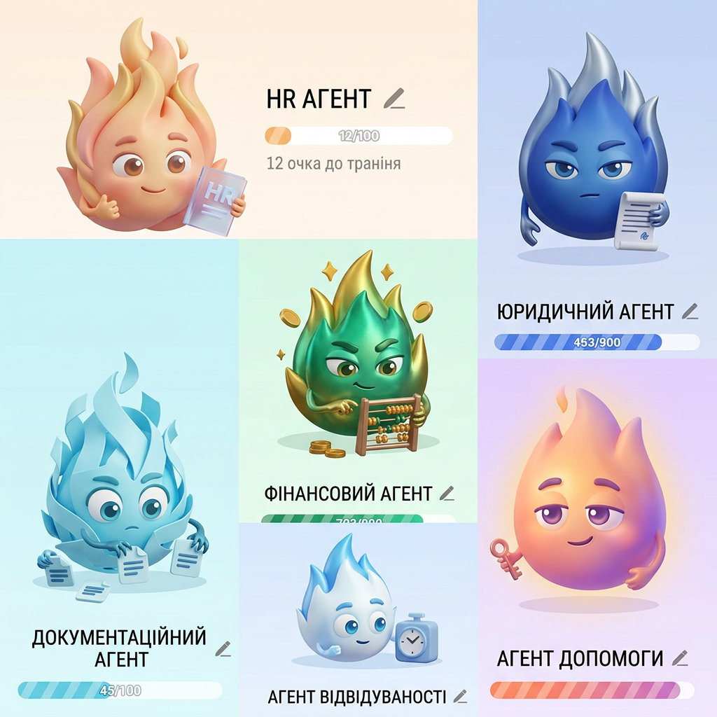 AI Design for make 5 character like this
 hr agemnt 
ligal agent
document agent
finance agent
Fattendance agrnt
help agent

their fire style must be diffrent
make them 3d
look at the pic i attached