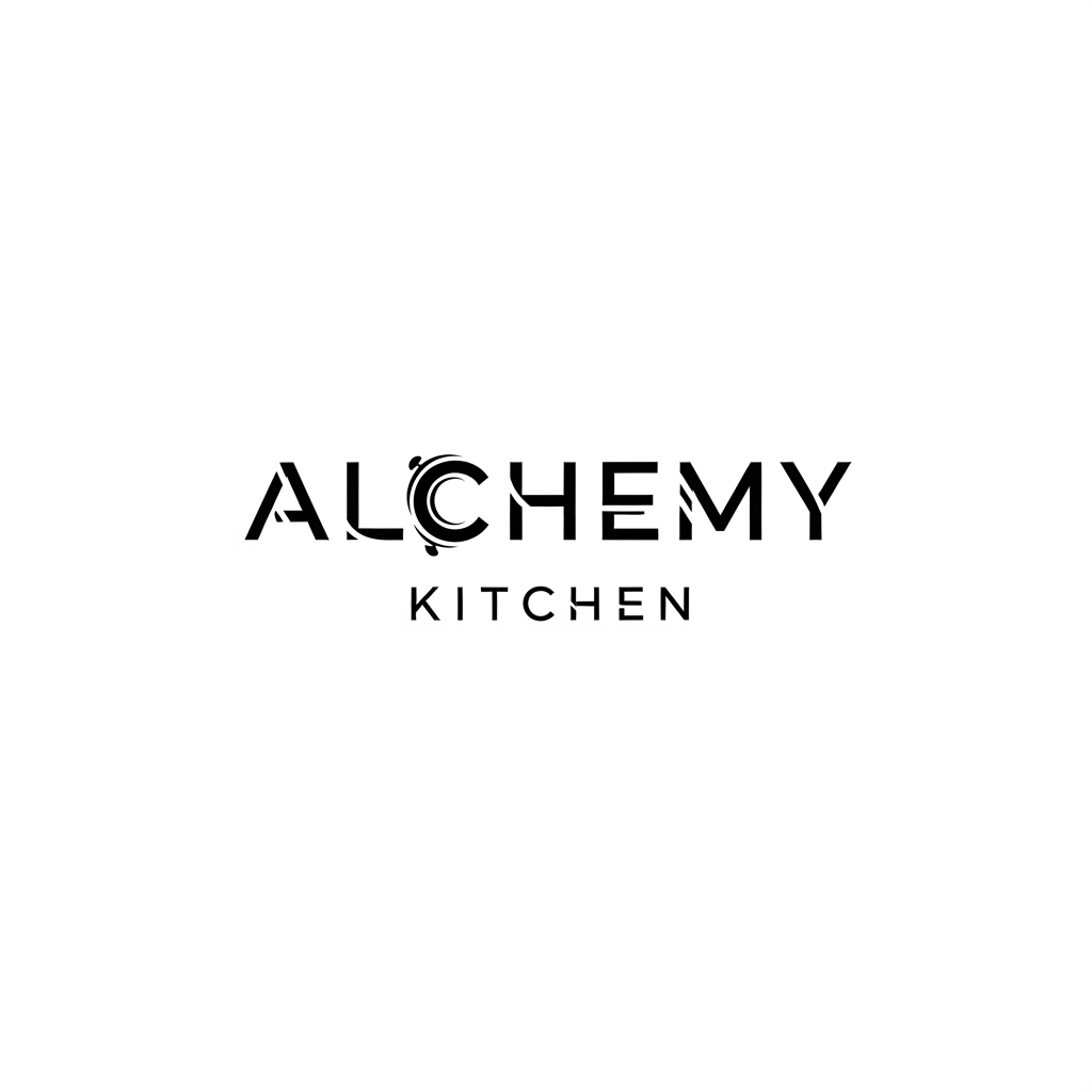 AI Design for Create a modern luxury wordmark logo for "ALCHEMY KITCHEN". Transform the letter "C" into a subtle dinner plate silhouette while maintaining perfect readability. The plate should be discovered only upon close inspection. Premium hospitality branding, refined typography, minimalist aesthetic, geometric letterforms, monochrome vector logo, sophisticated restaurant identity.