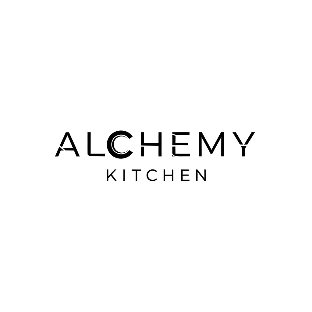 AI Design for Create a modern luxury wordmark logo for "ALCHEMY KITCHEN". Transform the letter "C" into a subtle dinner plate silhouette while maintaining perfect readability. The plate should be discovered only upon close inspection. Premium hospitality branding, refined typography, minimalist aesthetic, geometric letterforms, monochrome vector logo, sophisticated restaurant identity.