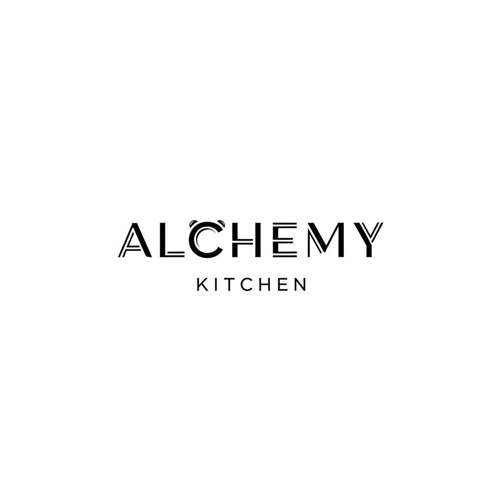 AI Design for Create a modern luxury wordmark logo for "ALCHEMY KITCHEN". Transform the letter "C" into a subtle dinner plate silhouette while maintaining perfect readability. The plate should be discovered only upon close inspection. Premium hospitality branding, refined typography, minimalist aesthetic, geometric letterforms, monochrome vector logo, sophisticated restaurant identity.
