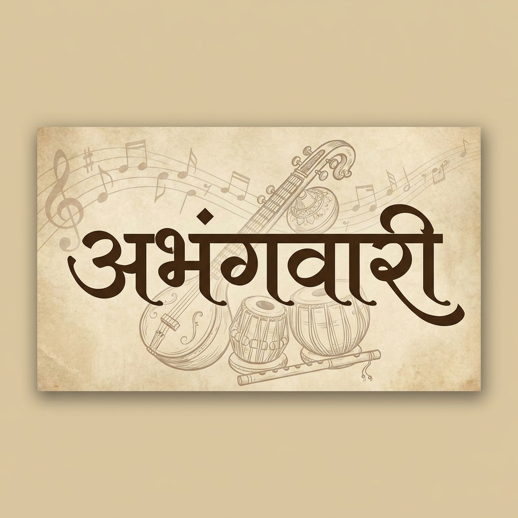 AI Design for i want to crate a logo of name अभंगवारी with music bg for youtube thumbenell without circle and best font classic no more effects
