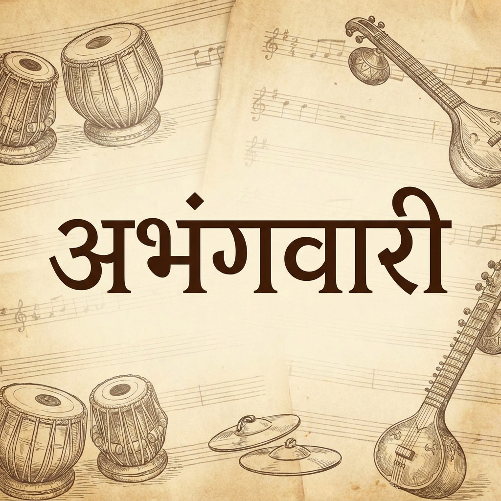 AI Design for i want to crate a logo of name अभंगवारी with music bg for youtube thumbenell without circle and best font classic no more effects