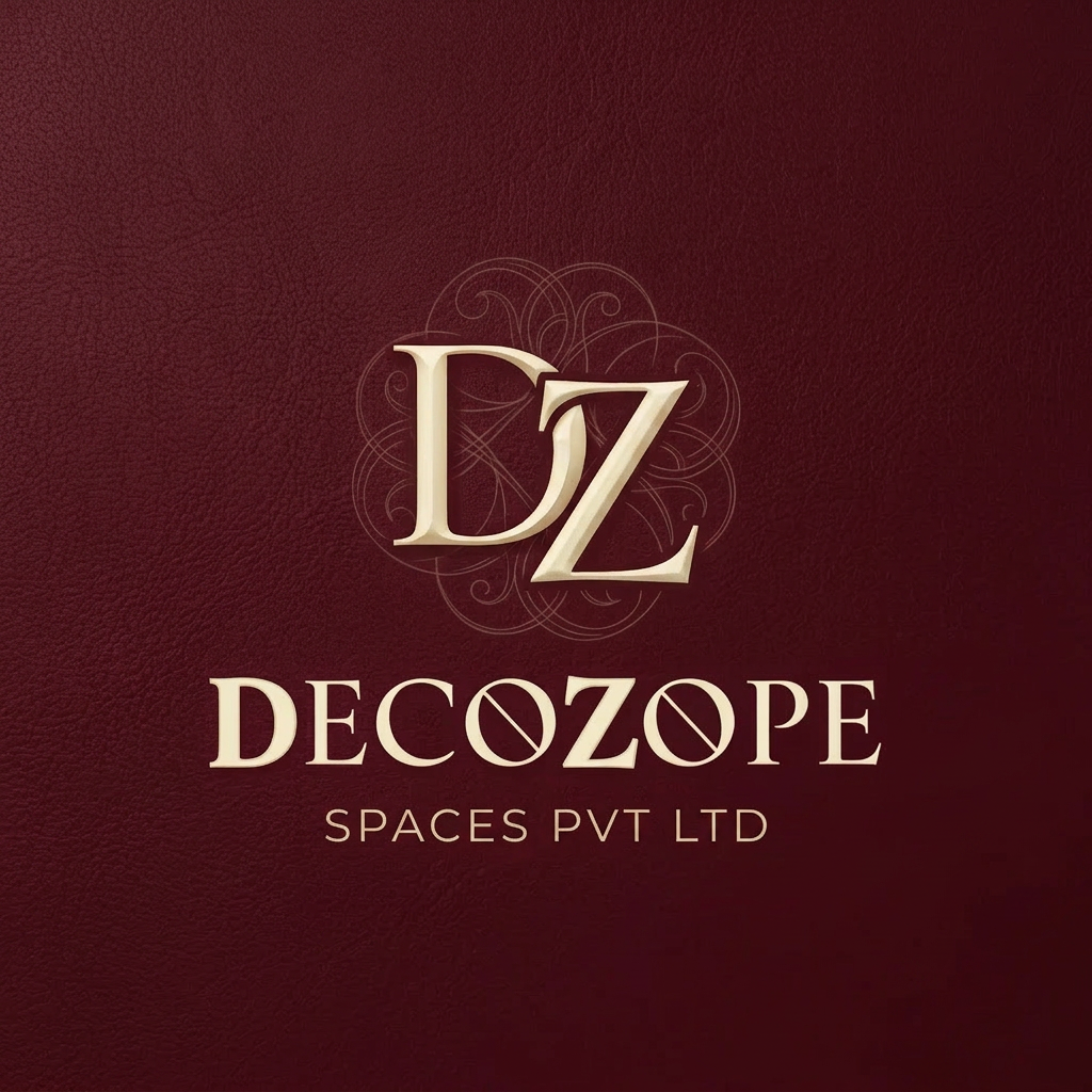 AI Design for CREAT A LOGO OF THE NAME DECOZOPE AND HIGHLIGHT THE DZ LETTER.BACKROUND COLOUR IS DEEP BURGUNDY AND THE FONT COLOUR IS CREAM REPLACE THE WORD FINE ART AND DESIGN AND ADD SPACES PVT LT